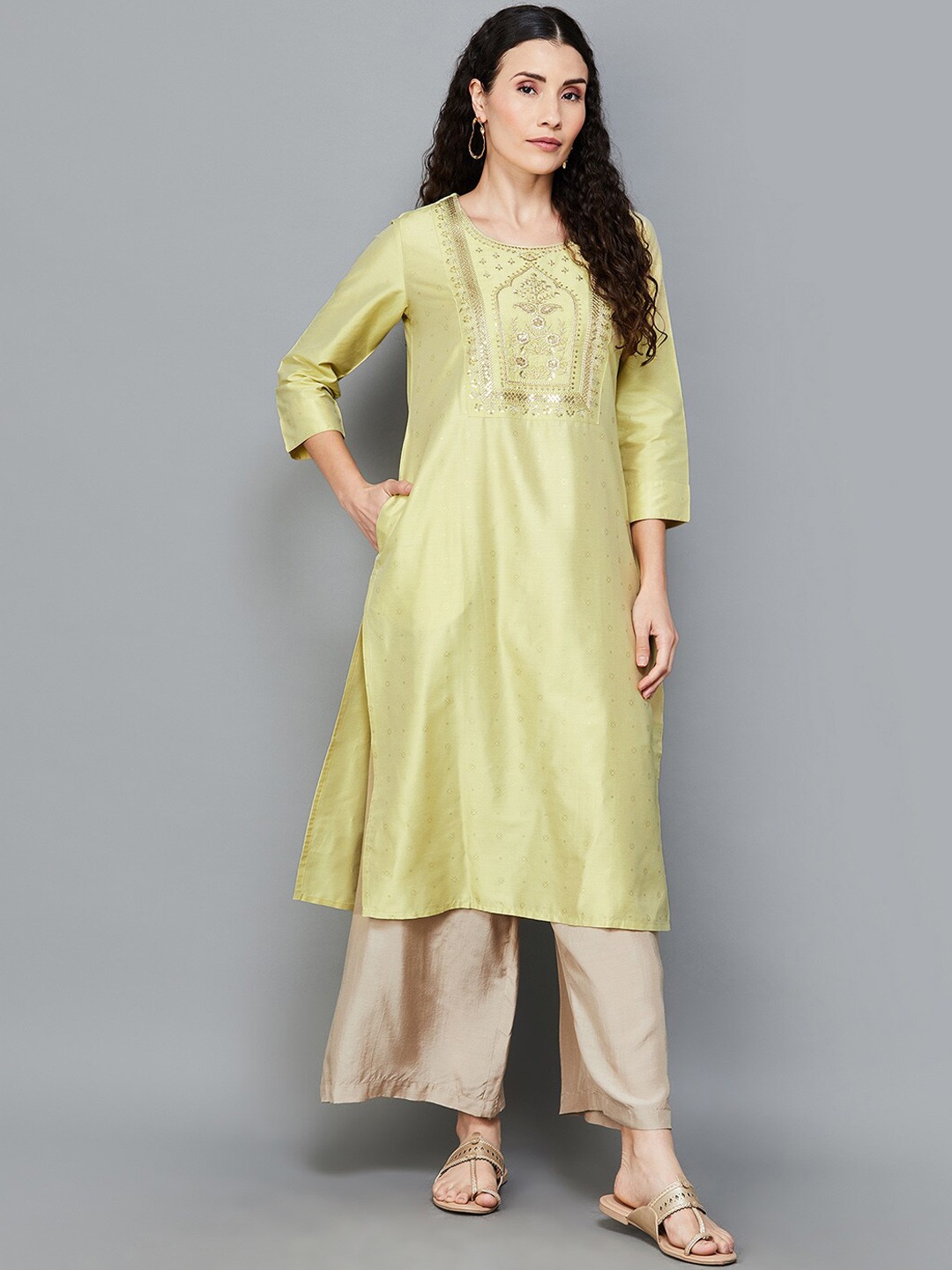 

Melange by Lifestyle Embroidered Kurta, Yellow