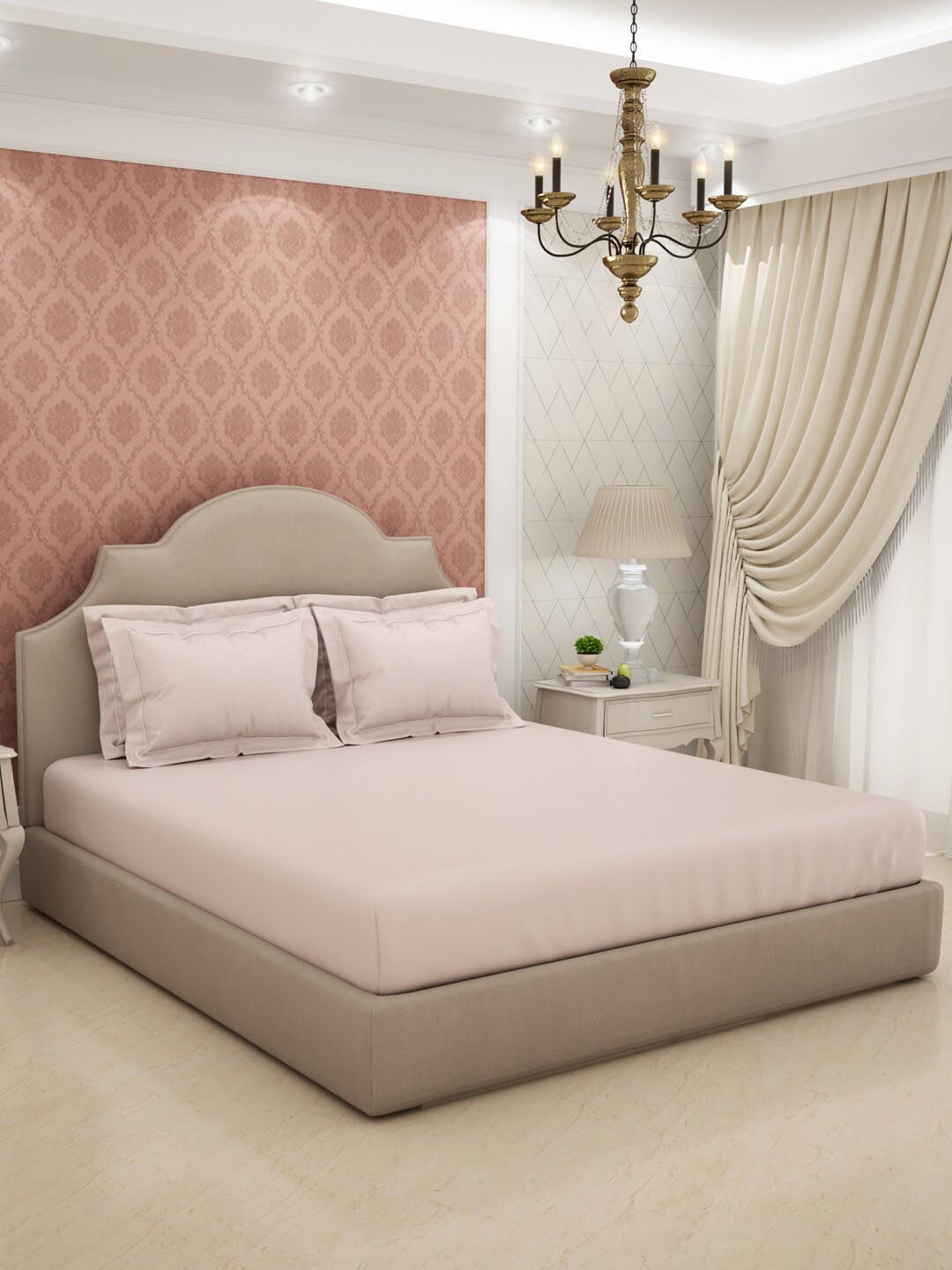 

SPACES Eminence Pink Cotton 600 TC King Bedsheet with 4 Pillow Covers