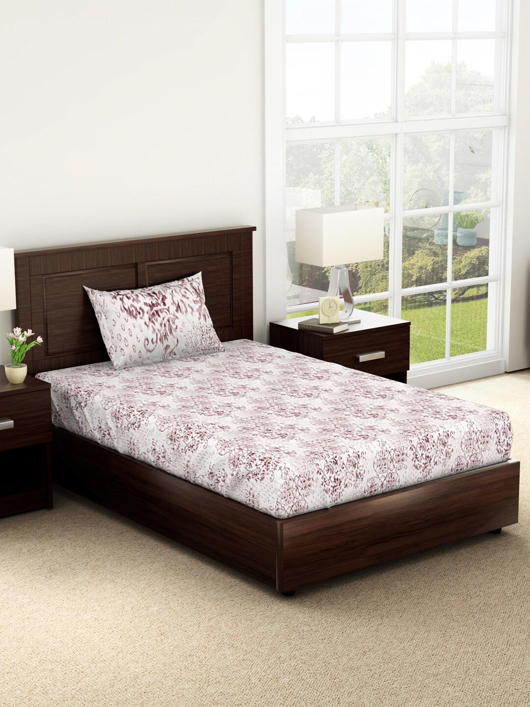 

SPACES Evoke Brown Floral 144 TC Single Bedsheet with 1 Pillow Covers