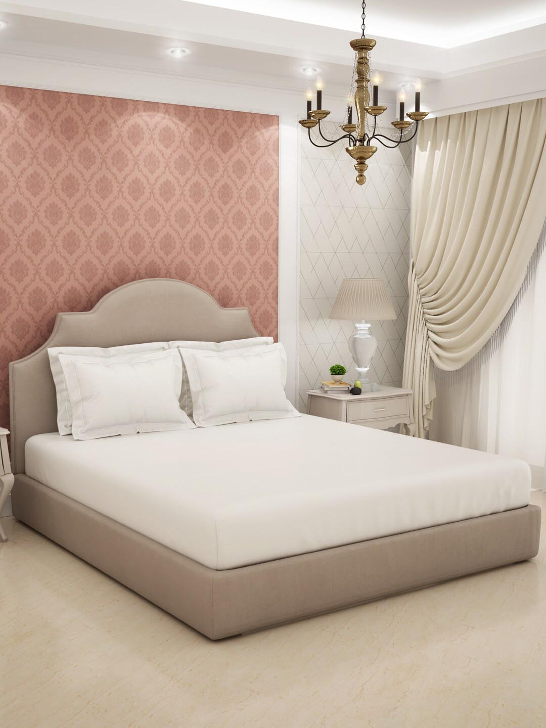 

SPACES Eminence White 600 TC King Bedsheet with 4 Pillow Covers