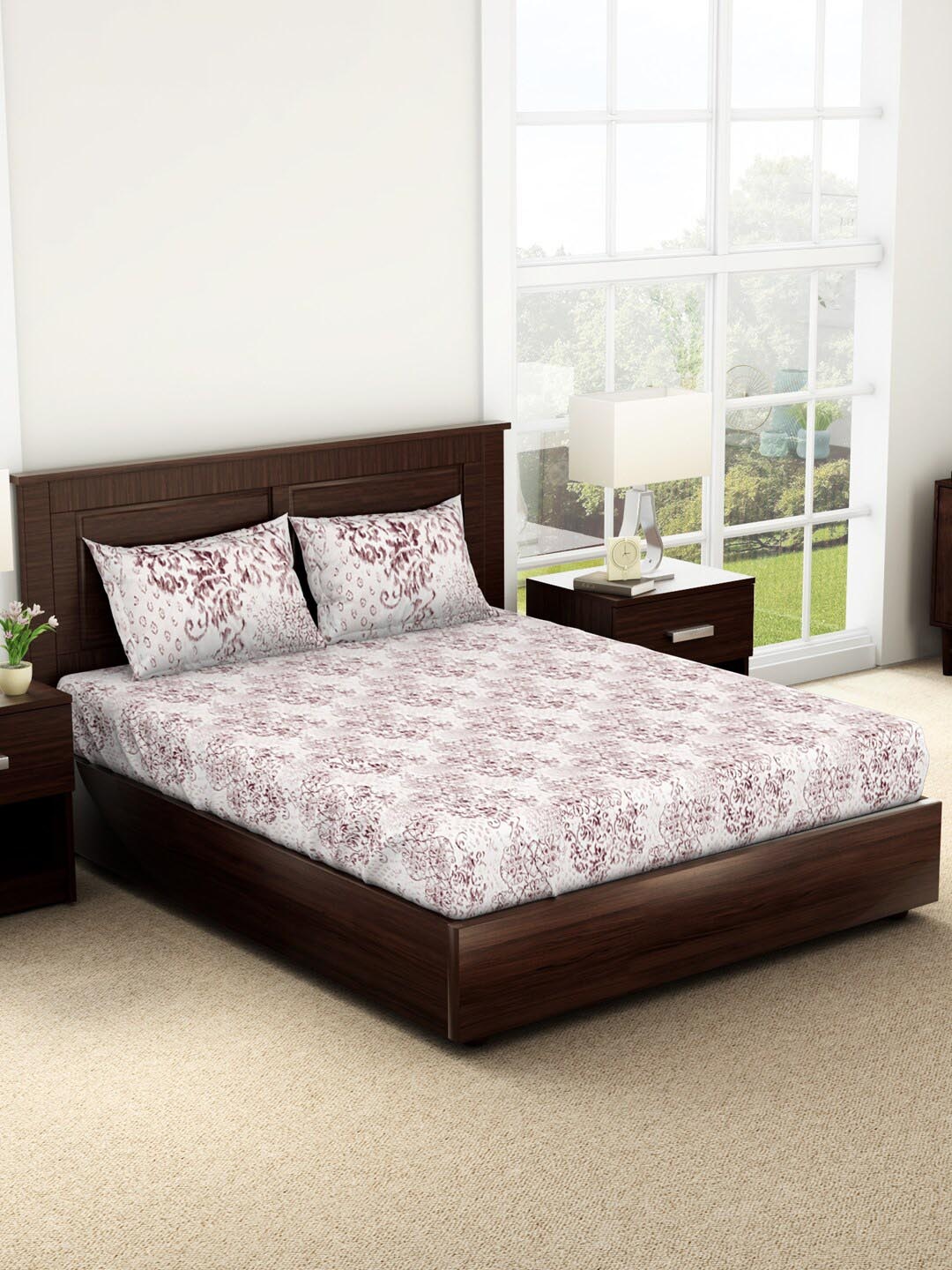 

SPACES Evoke Brown Floral 144 TC King Bedsheet with 2 Pillow Covers