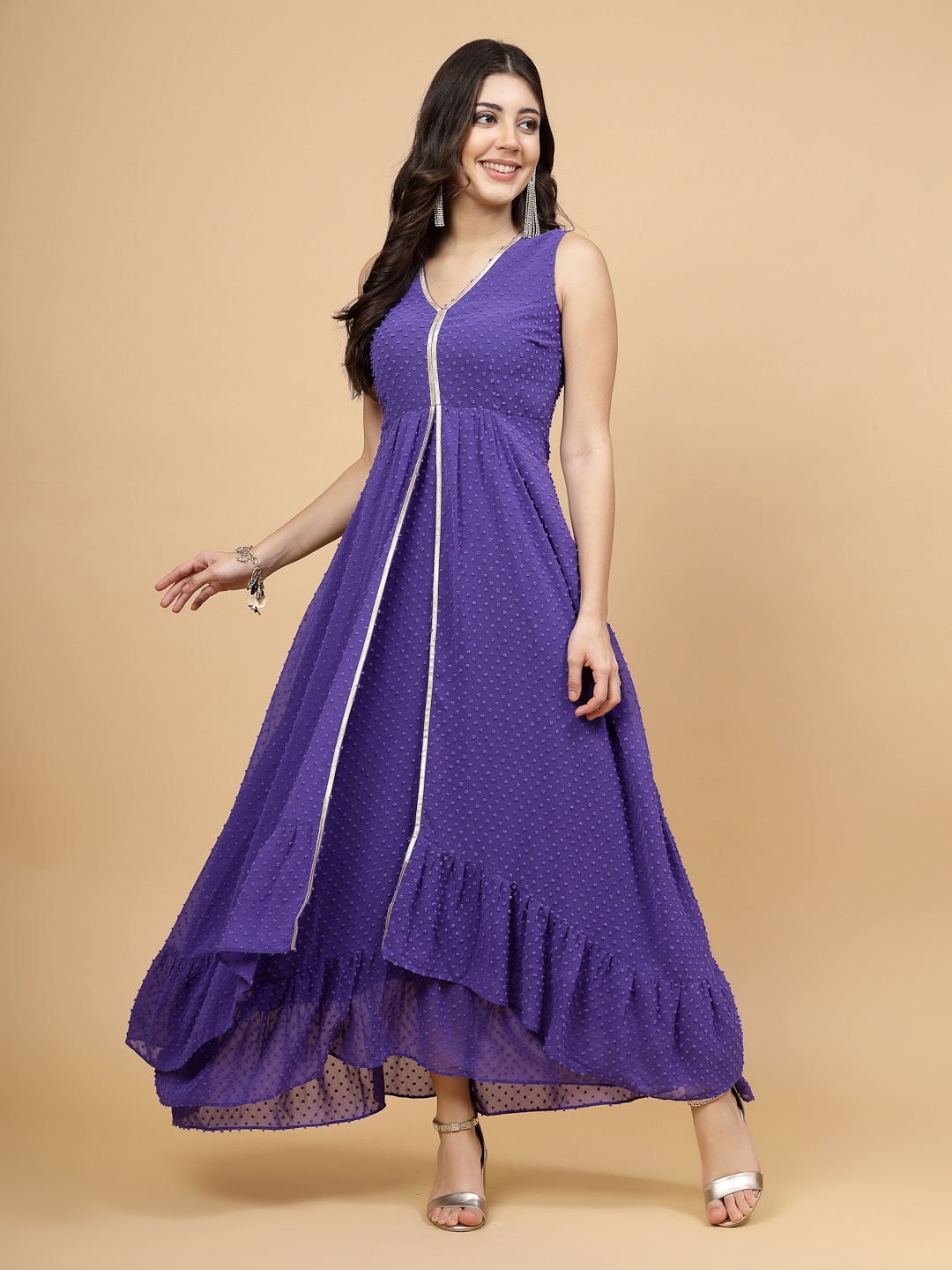 

RAASSIO Layered Fit & Flare Maxi Dress, Blue