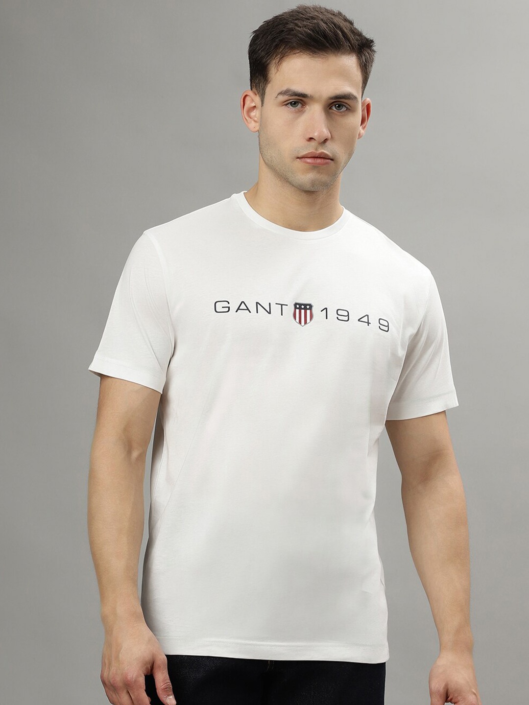 GANT Solid Round Neck Regular Fit T-Shirt, Off white