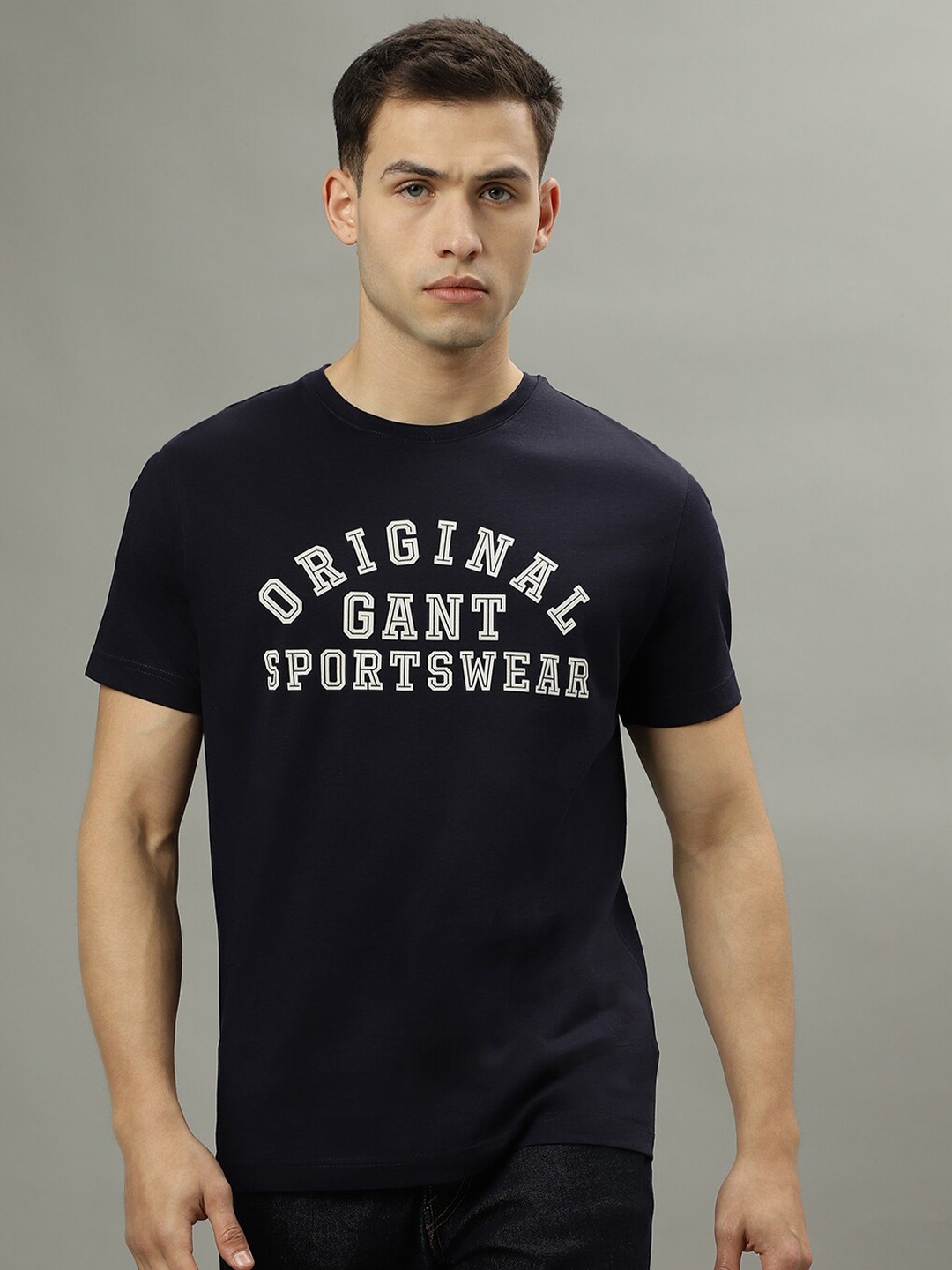 

GANT Typography Printed Pure Cotton T-shirt, Navy blue
