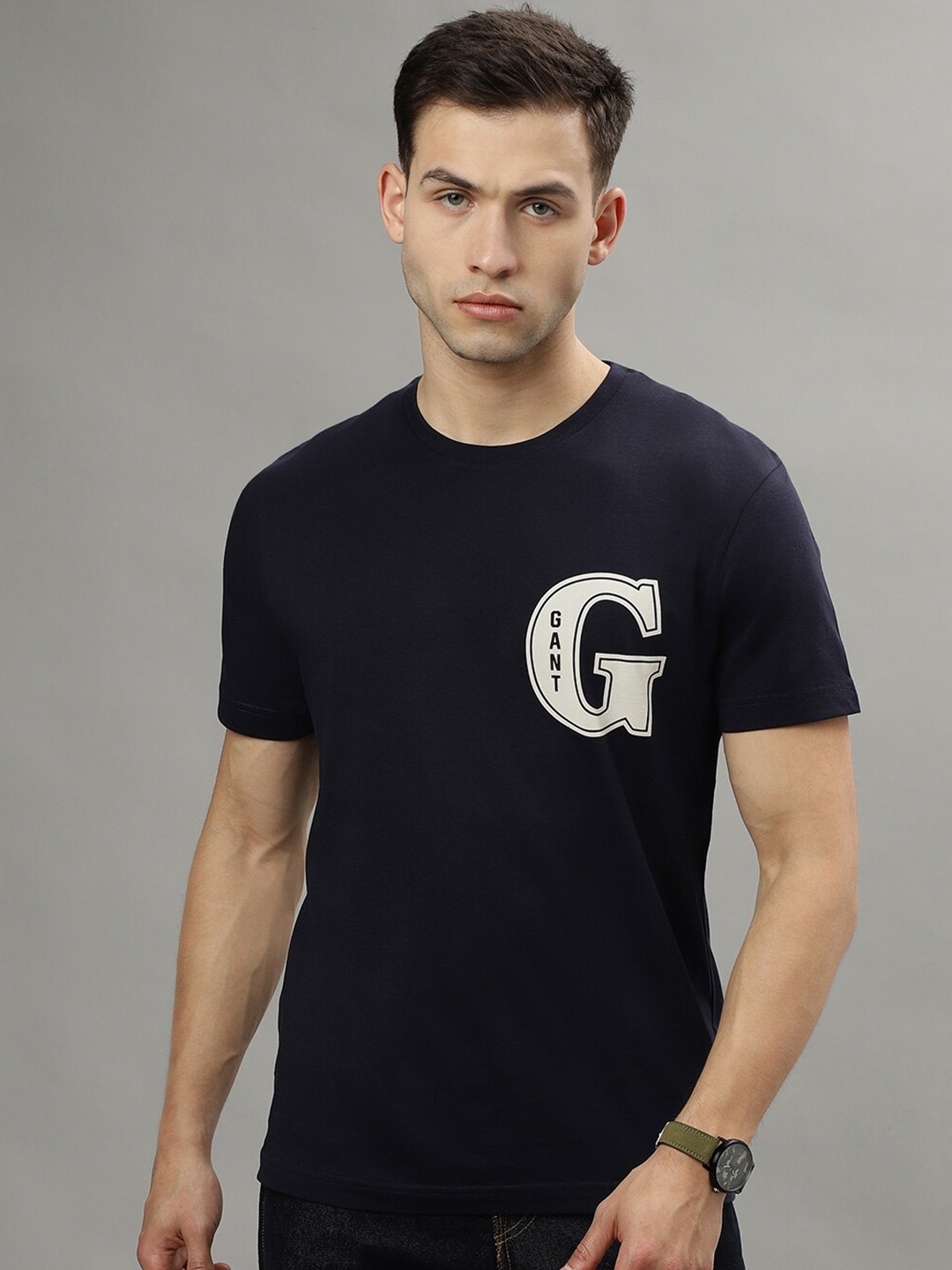 

GANT Solid Round Neck Regular Fit T-Shirt, Navy blue