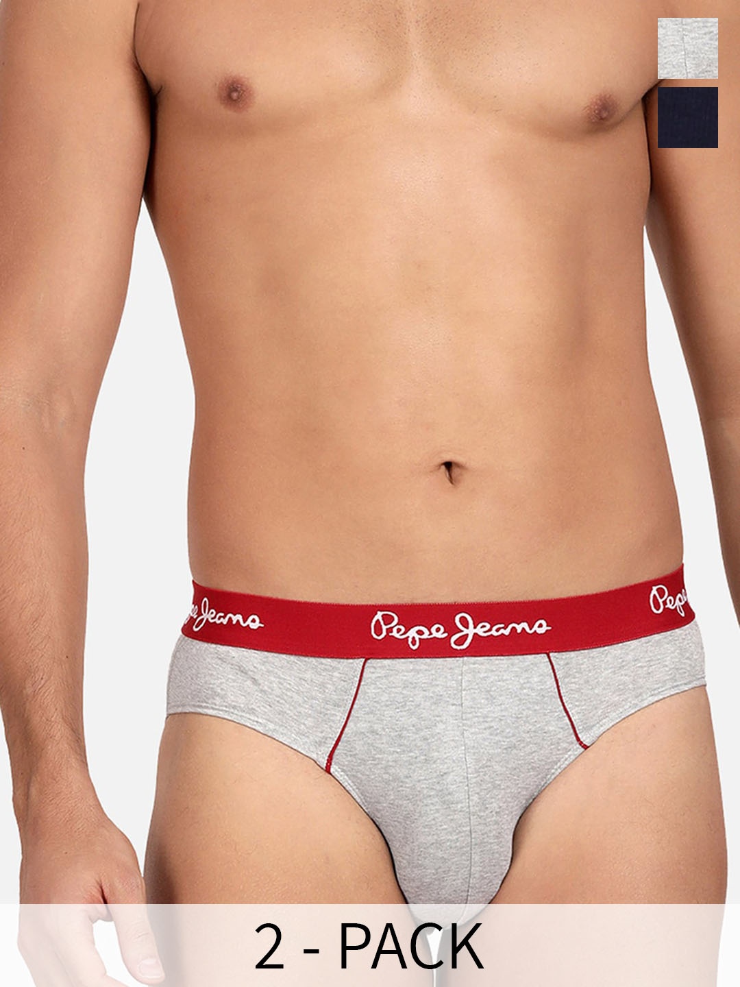 

Pepe Jeans Pack Of 2 Pure Cotton Basic Briefs CLB02_TRUE BLUE|GREY MELANGE, Navy blue