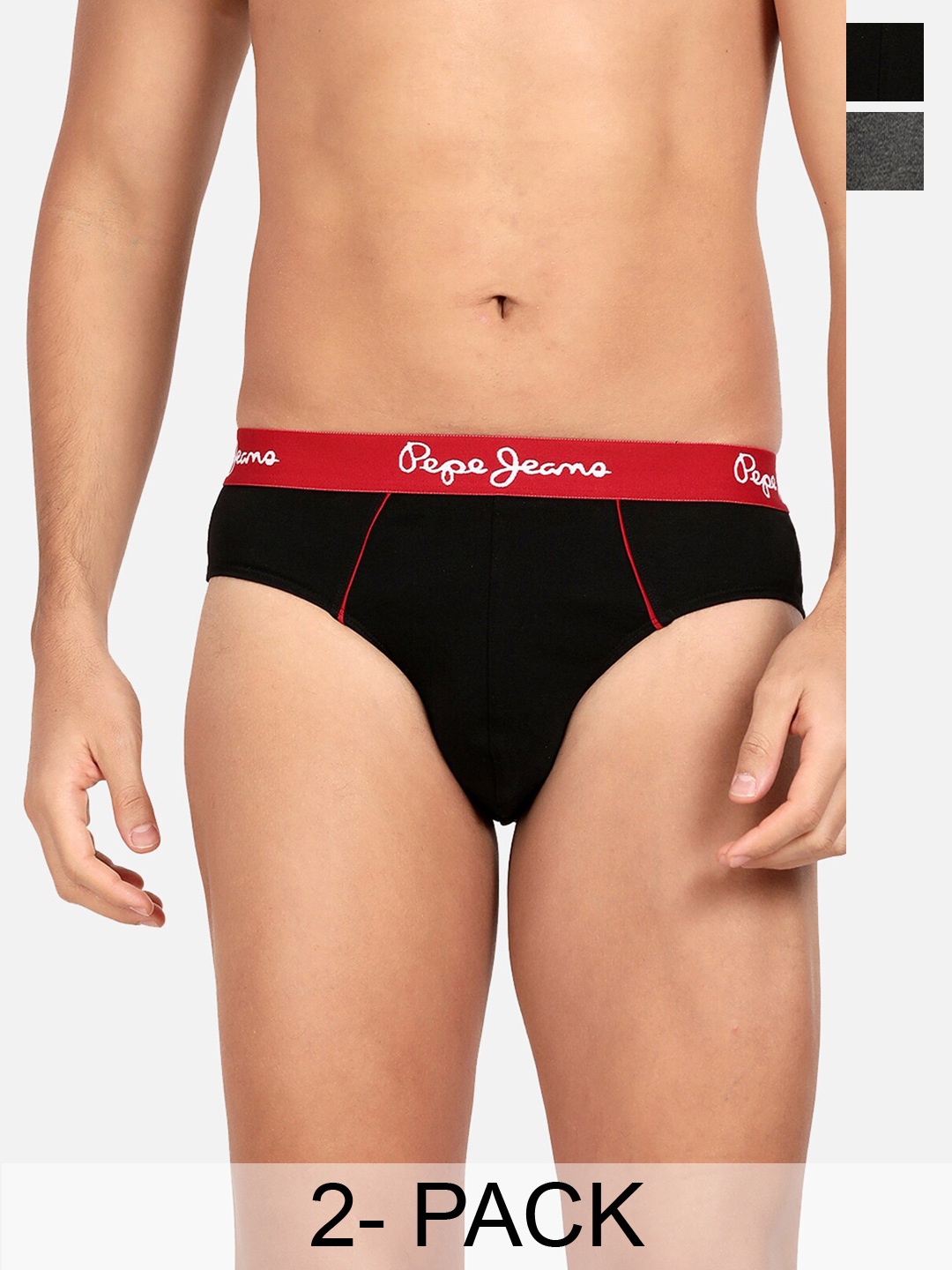 

Pepe Jeans Pack Of 2 Pure Cotton Basic Briefs CLB02_CHARCOAL MELANGE|BLACK