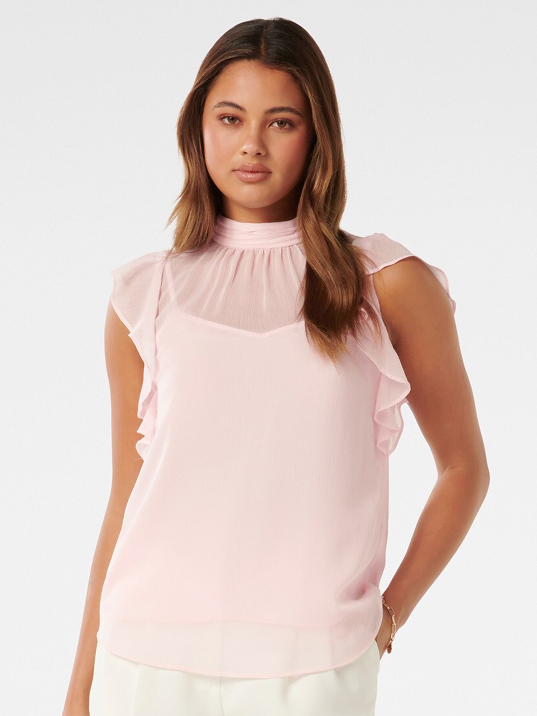 

Forever New High Neck Ruffled Regular Top, Pink