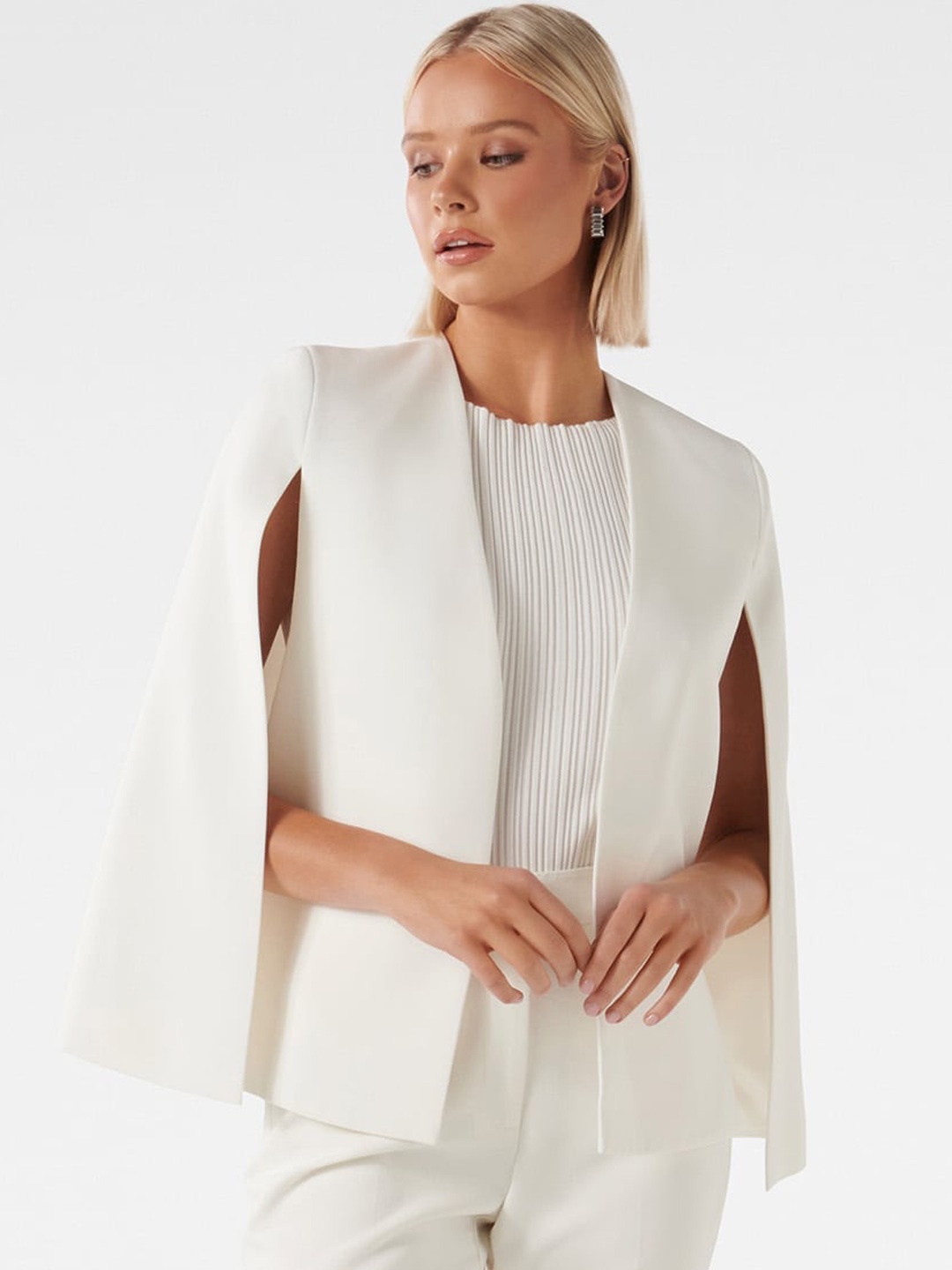 

Forever New Collarless Cape Jacket, White
