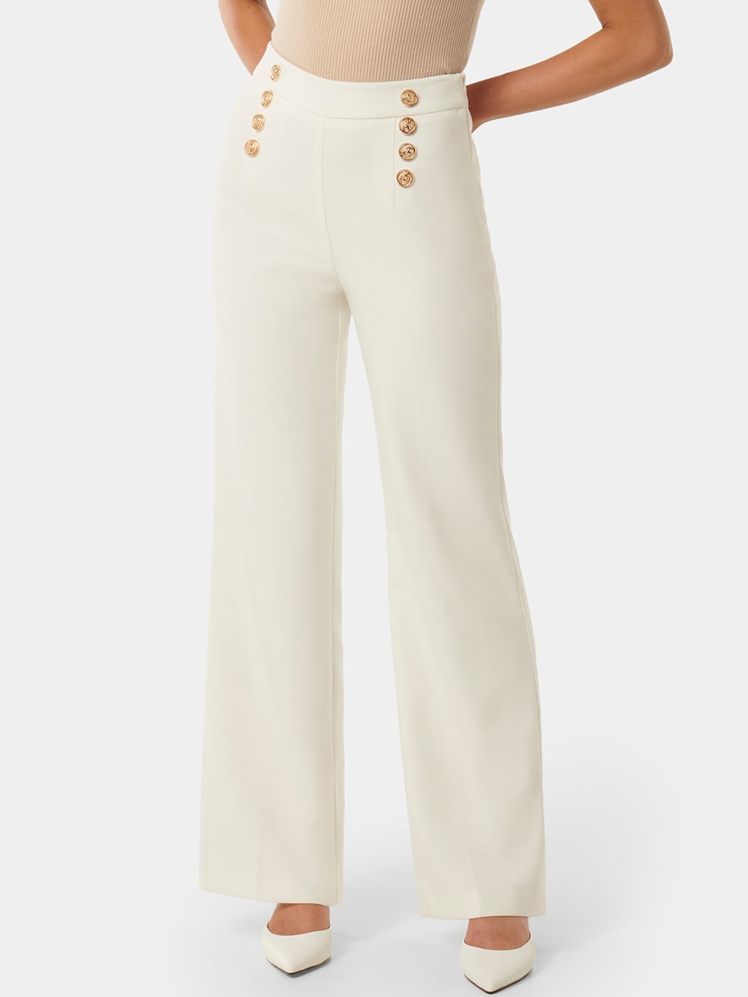 

Forever New Women Relaxed Flared High-Rise Trousers, White