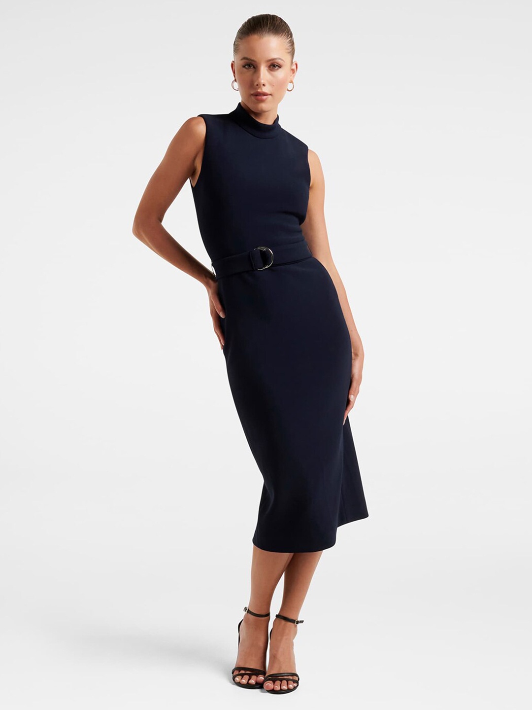 

Forever New Formal Sheath Mock Neck Bodycon Midi Dress, Navy blue