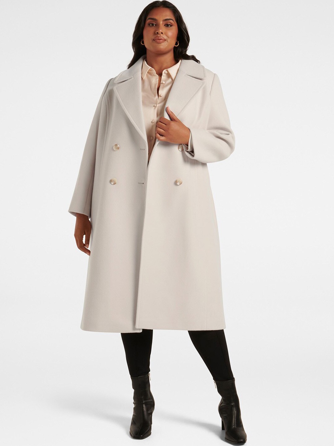 

Forever New Double -Breasted Overcoat, Cream