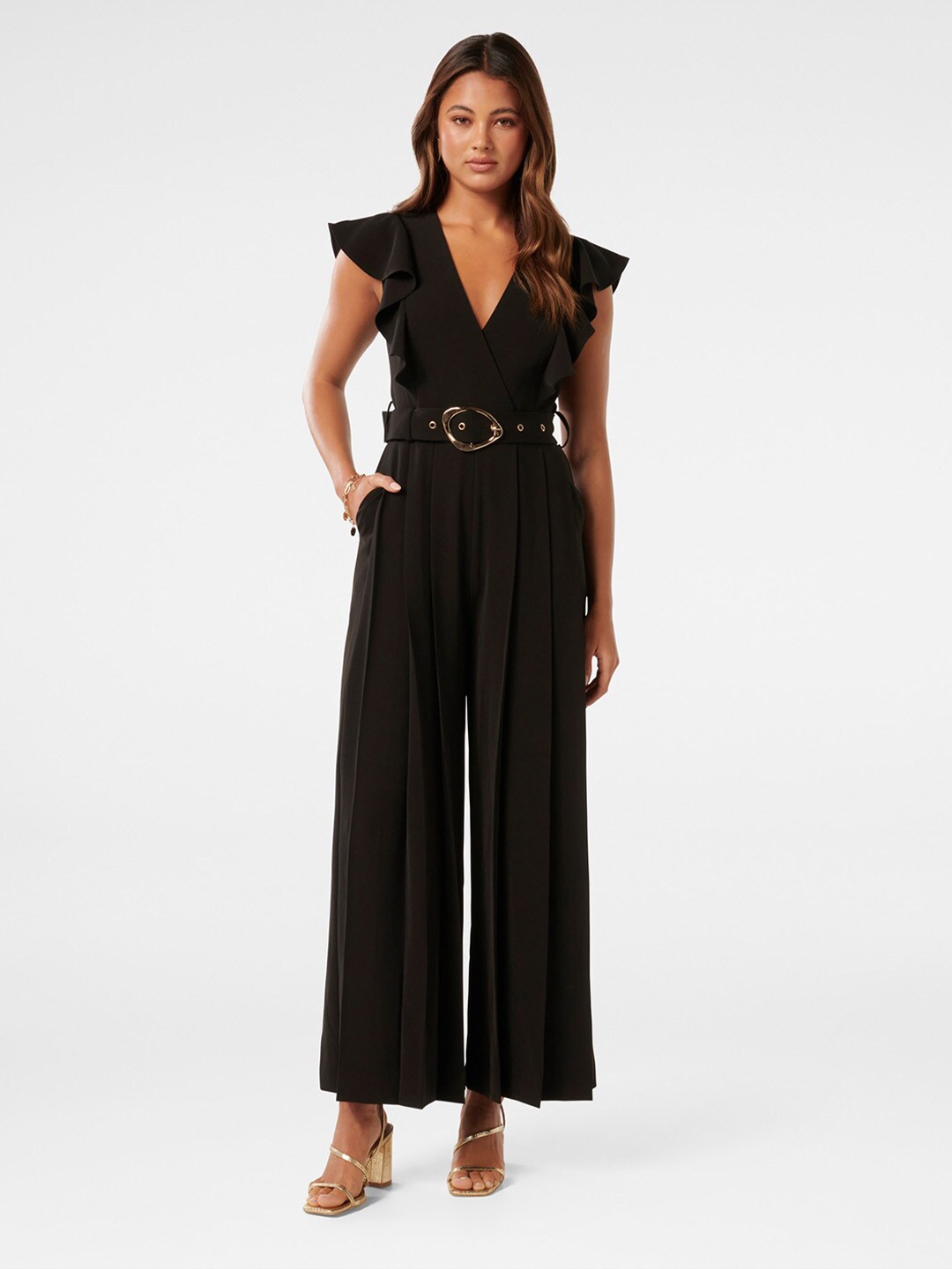 

Forever New V-Neck Flutter Sleeves Basic Jumpsuit, Black