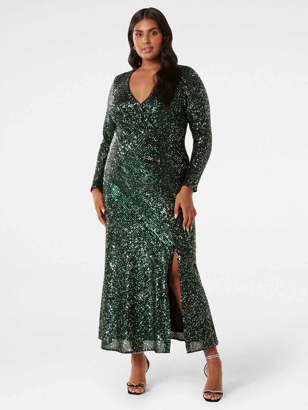 

Forever New Embellished V-Neck Flared Maxi Dress, Green