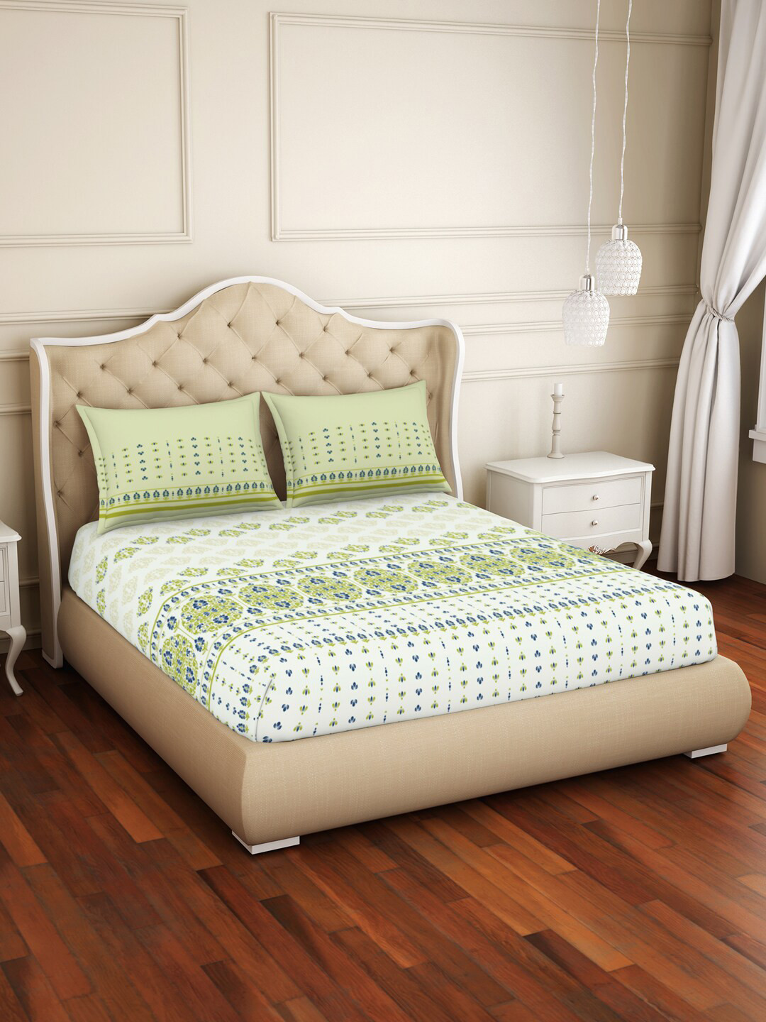 

Welspun Green Floral Cotton 144 TC King Bedsheet with 2 Pillow Covers