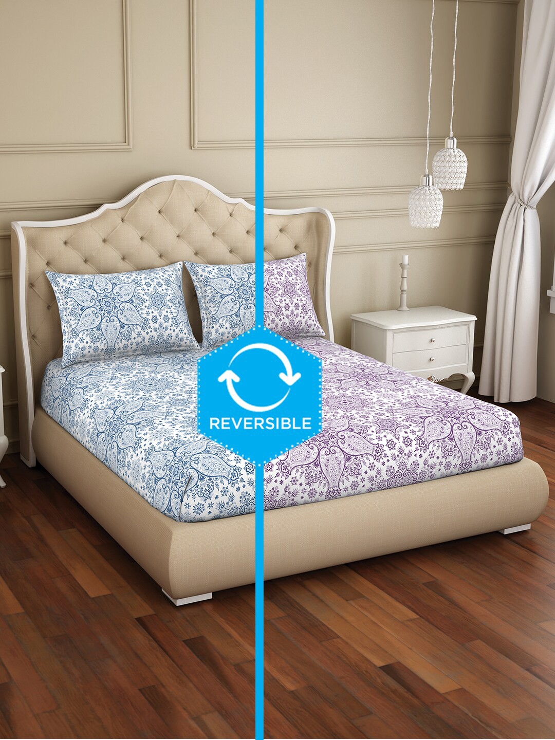 

Welspun Blue Floral Cotton 150 TC King Bedsheet with 2 Pillow Covers, White