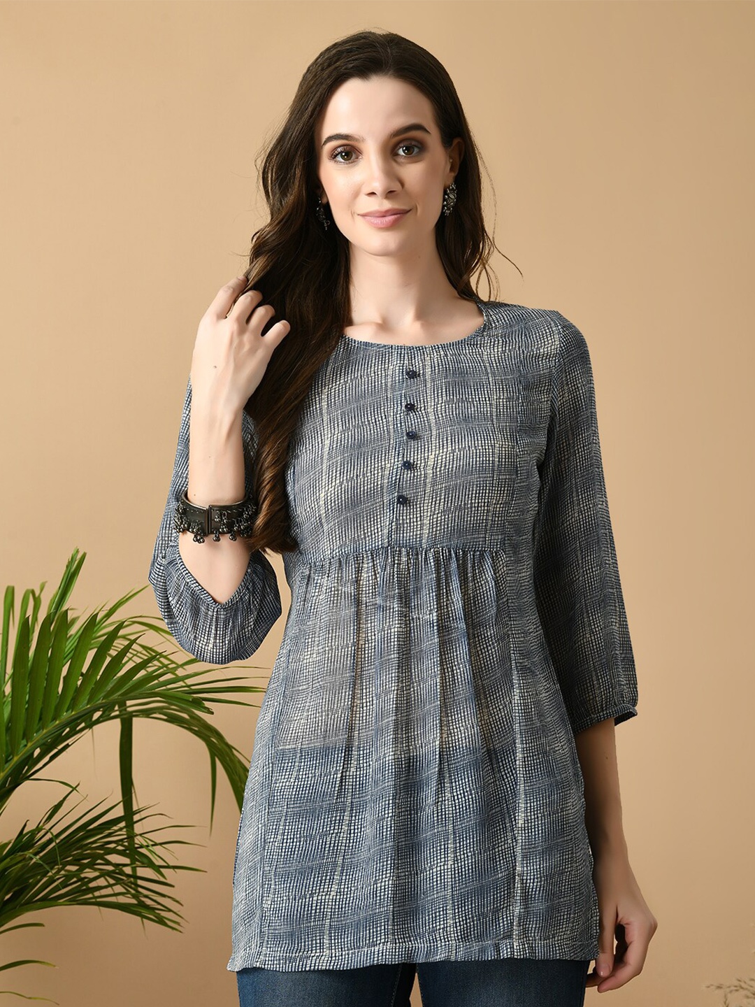 

MEESAN Checked Tunic, Blue