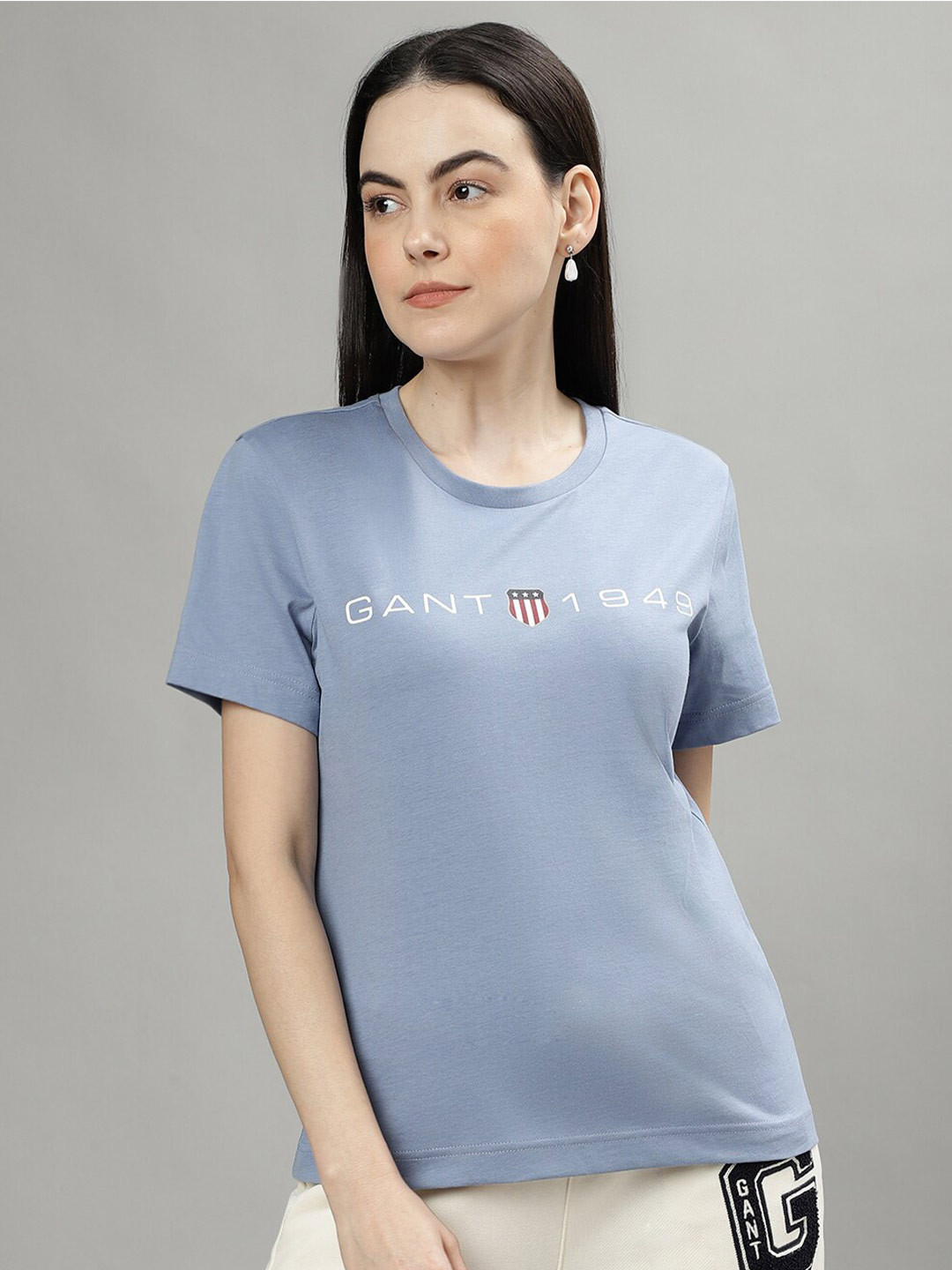 

GANT Solid Round Neck Regular Fit T-Shirt, Blue