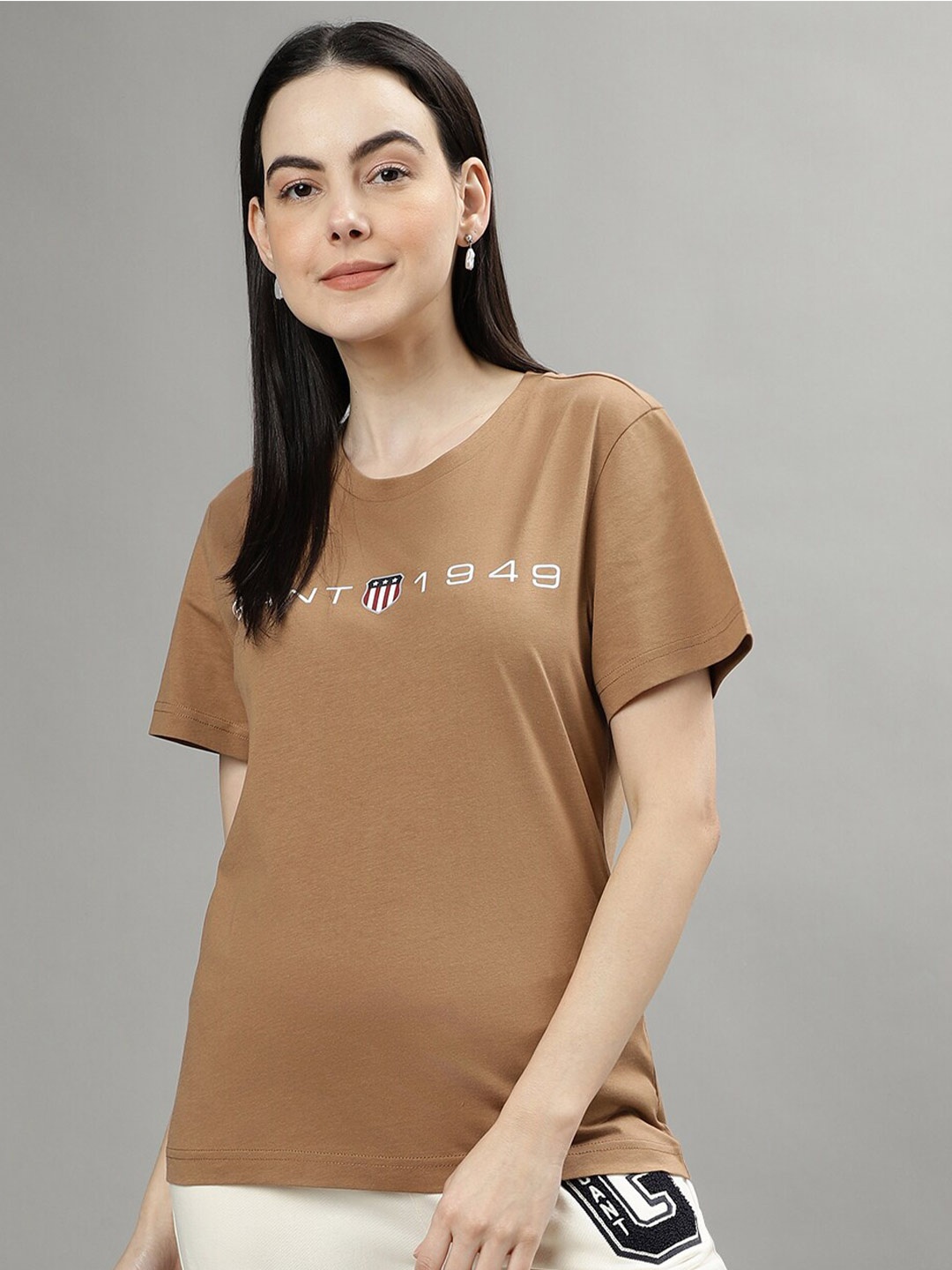 

GANT Solid Round Neck Regular Fit T-Shirt, Brown