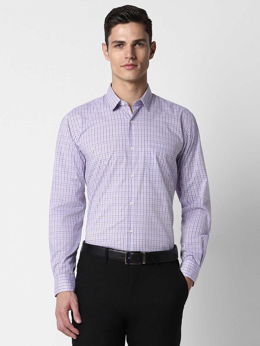 

Peter England Checked Spread Collar Long Sleeves Regular Fit Formal Shirt, Purple