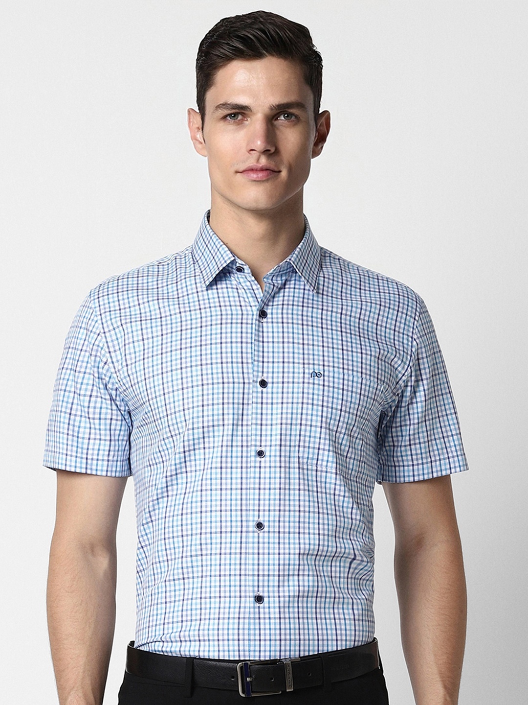 

Peter England Men Blue Slim Fit Checked Formal Shirt