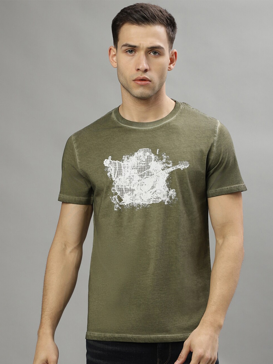 

True Religion Graphic Printed Round Neck Pure Cotton T-shirt, Green