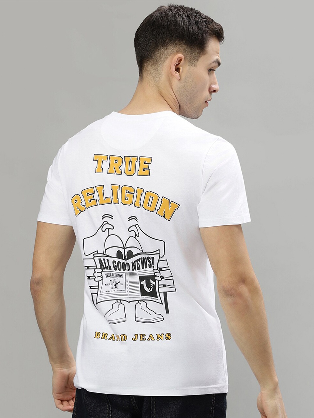 

True Religion Typography Printed Round Neck Pure Cotton T-shirt, White