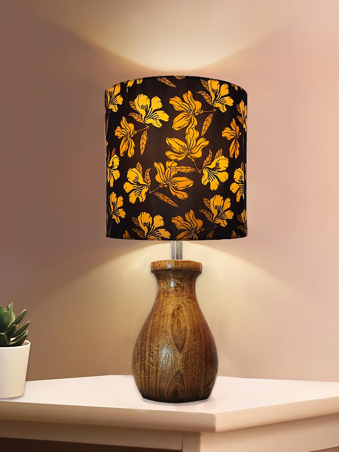 

Homesake Brown & Black Printed Cylinder Wooden Table Lamp