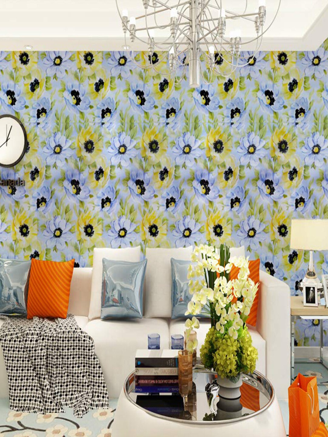 

Wollzo Blue & Green Sunflower Printed Decorative Wallpaper