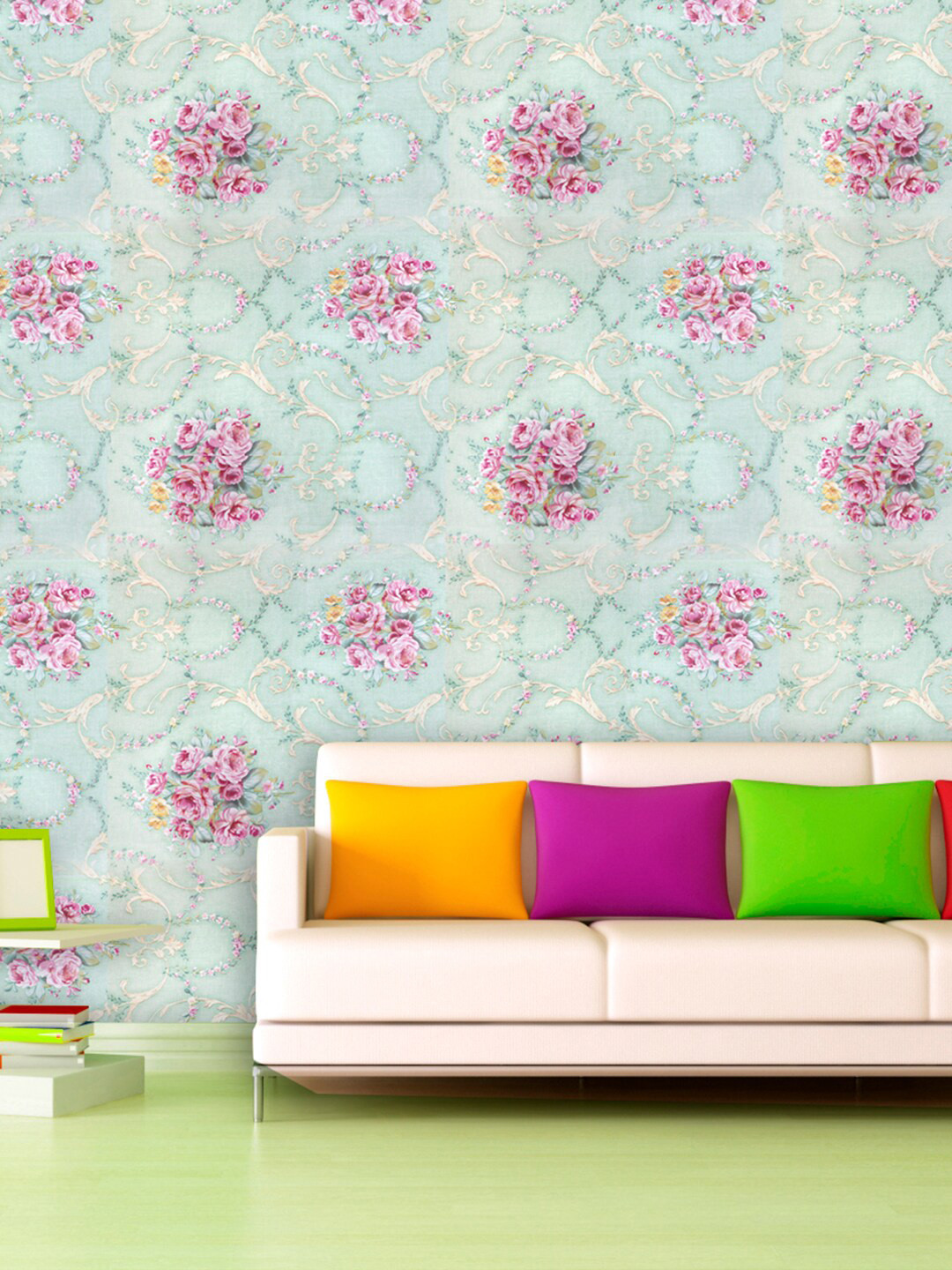 

Wollzo Green & Pink New Floral Printed Decorative Wallpaper