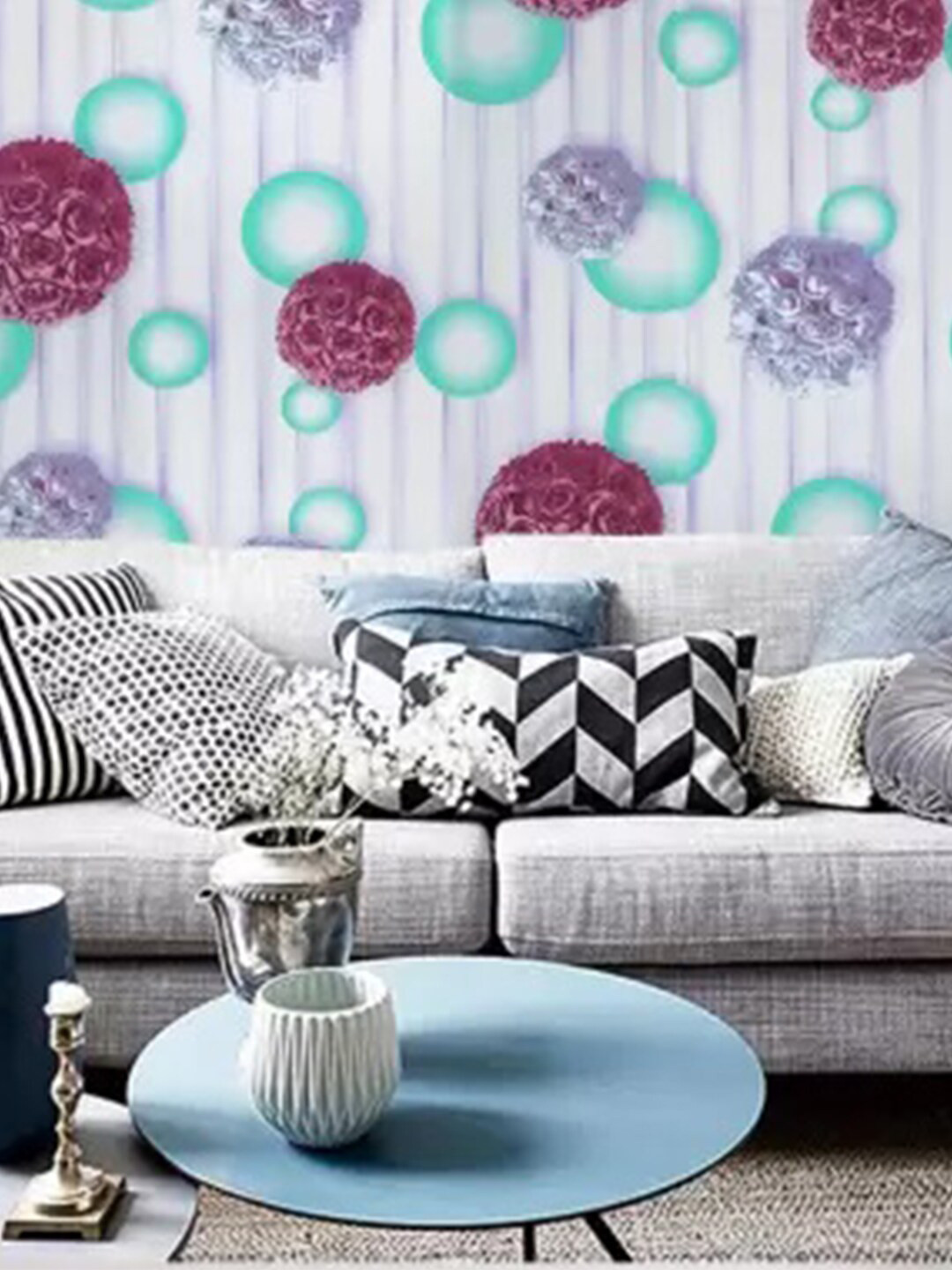 

Wollzo Purple & White Colourful Flower Printed Decorative Wallpaper