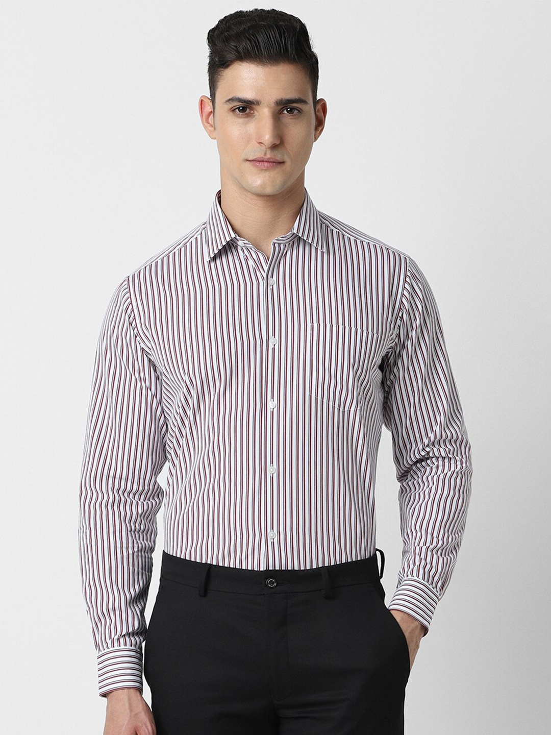 

Van Heusen Vertical Stripes Spread Collar Cotton Formal Shirt, White