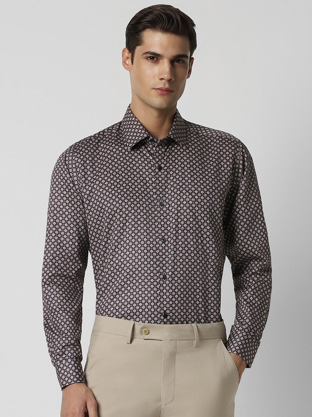 

Van Heusen Micro Ditsy Printed Cotton Formal Shirt, Brown