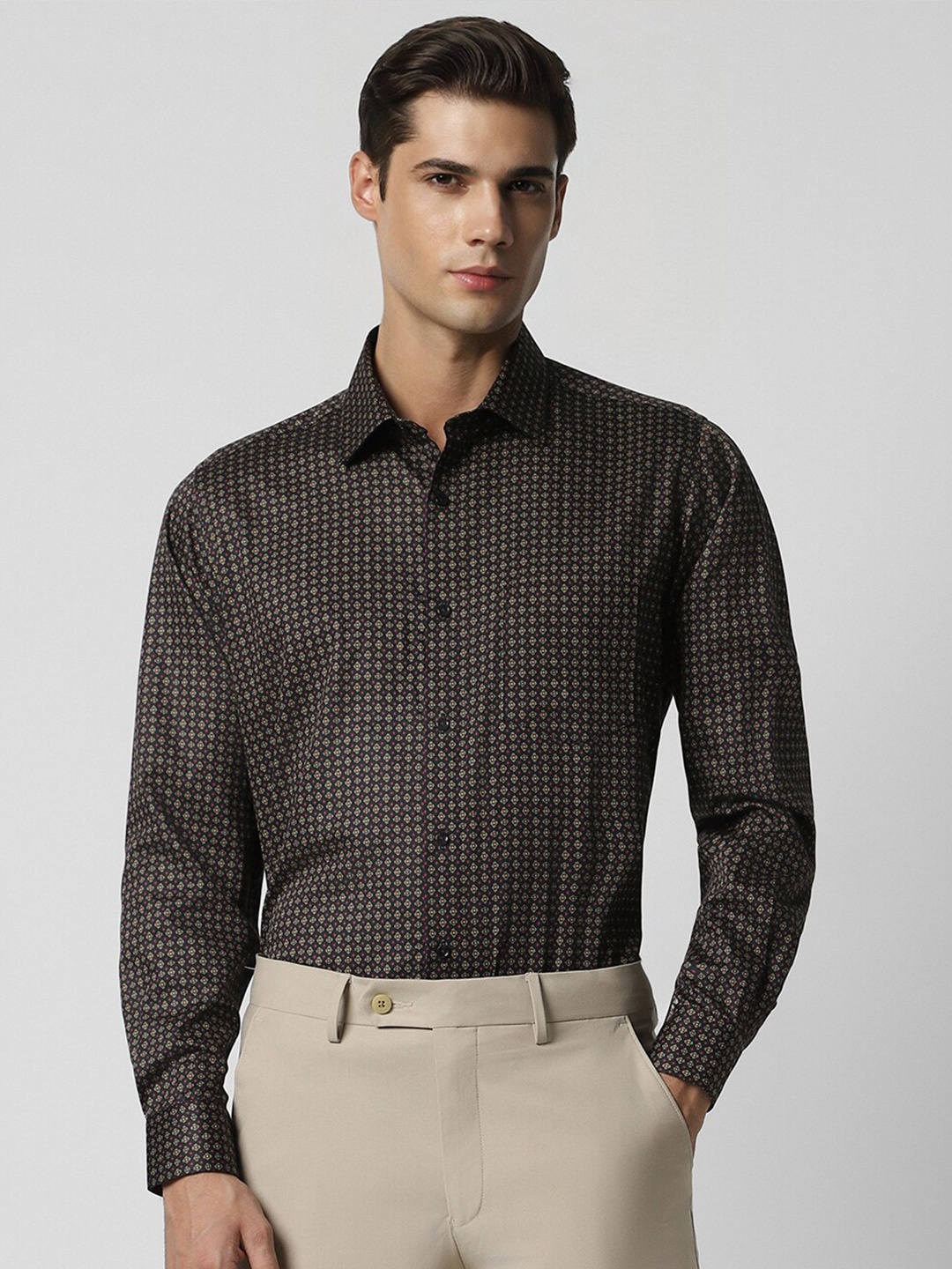 

Van Heusen Micro Ditsy Printed Cotton Formal Shirt, Brown