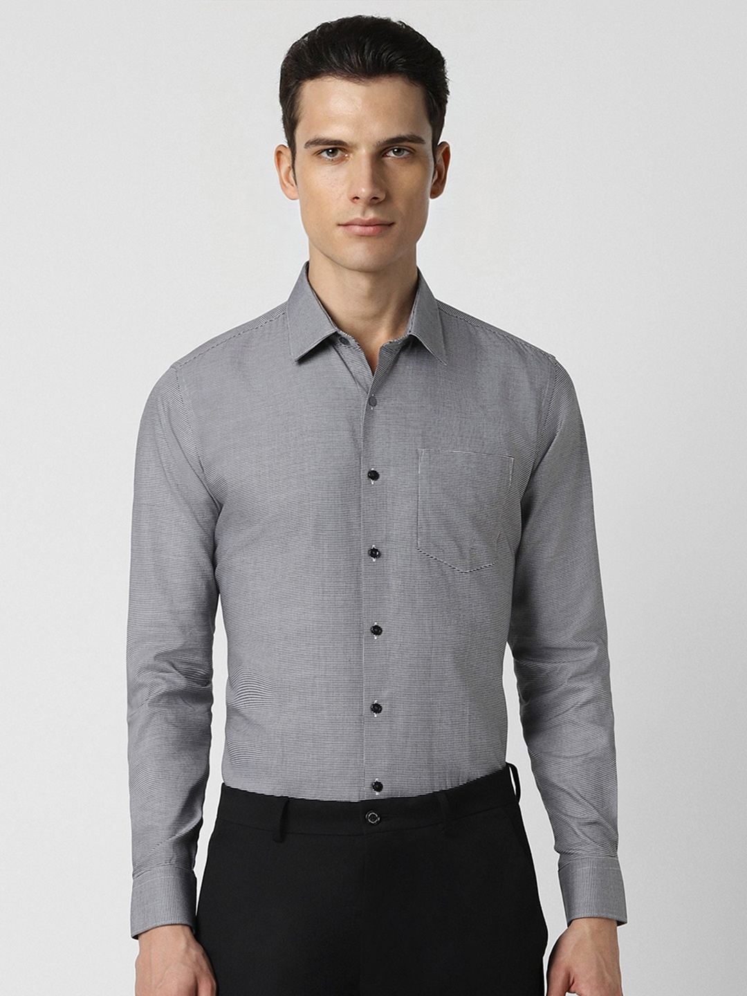

Van Heusen Slim Fit Striped Cotton Formal Shirt, Grey