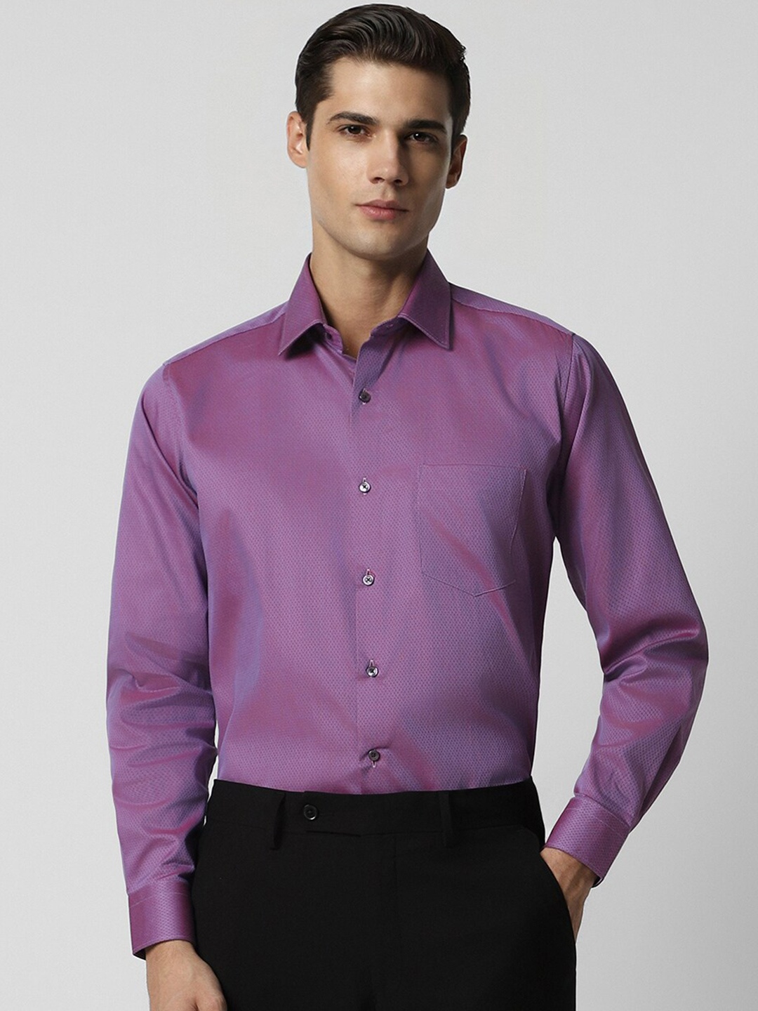

Van Heusen Textured Spread Collar Cotton Formal Shirt, Purple