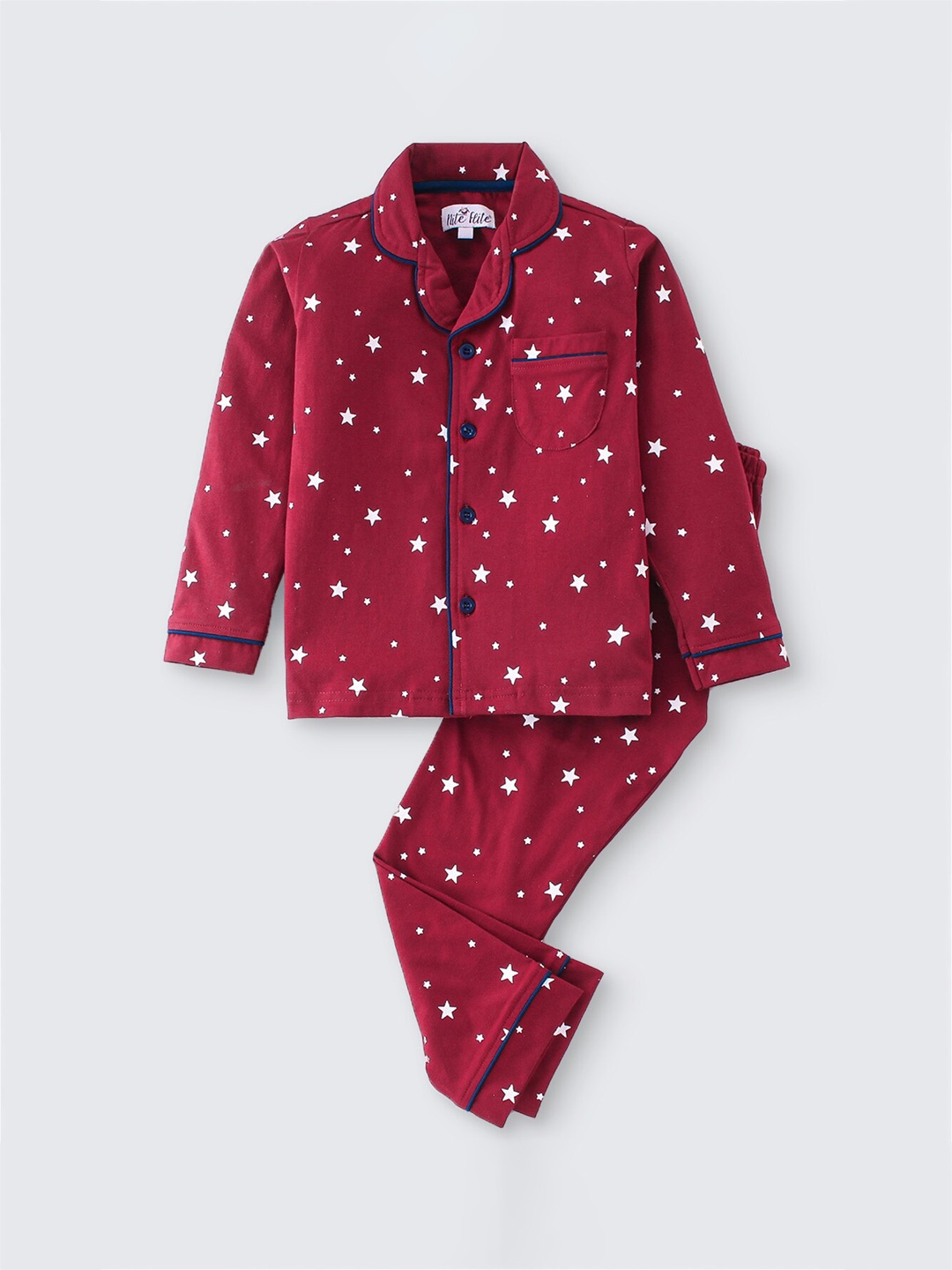 

Nite Flite Kids Graphic Printed Lapel Collar Pure Cotton Shirt With Pyjamas, Red