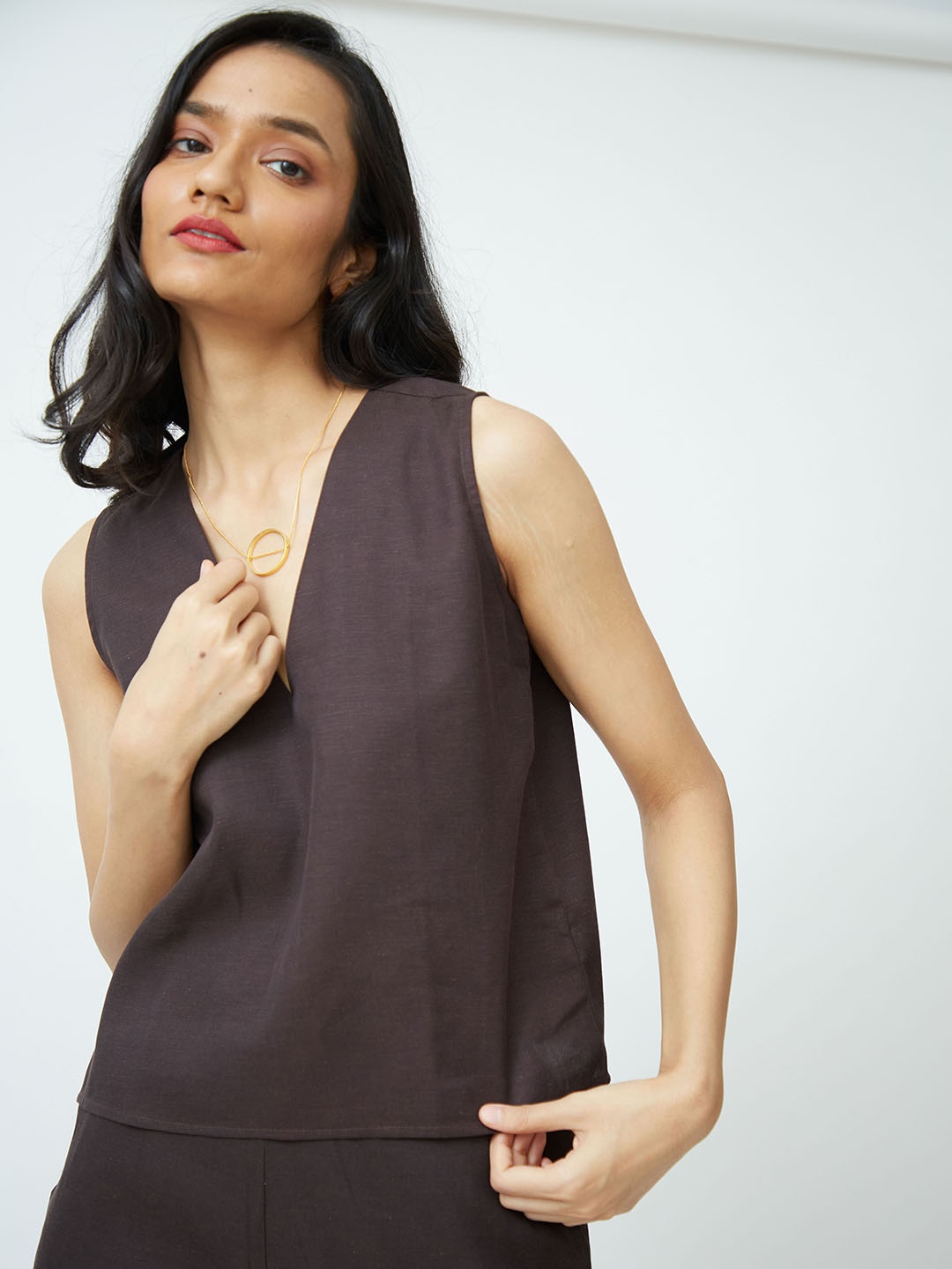 

Saltpetre Organic Cotton Top With Trouser & Shrug, Coffee brown