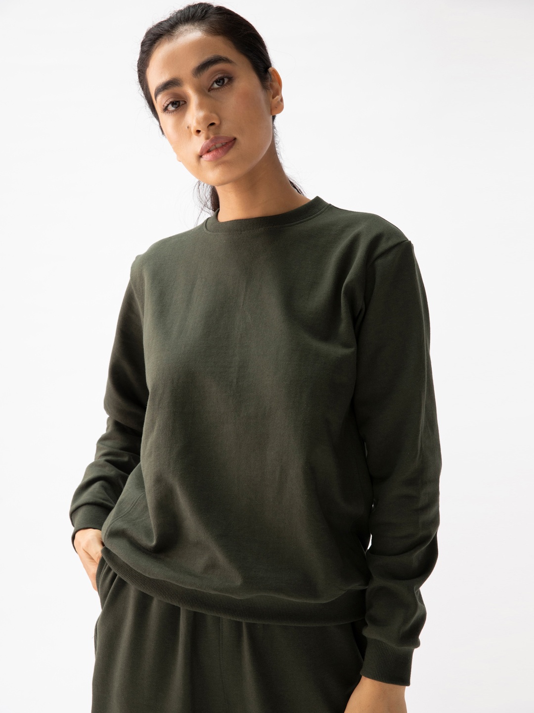 

Saltpetre Round Neck Sweatshirt & Jogger Pure Organic Cotton Co-Ords, Olive