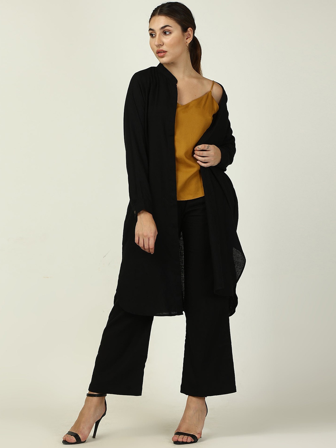 

Saltpetre Shoulder Straps Top With Trouser & Longline Shirt, Black