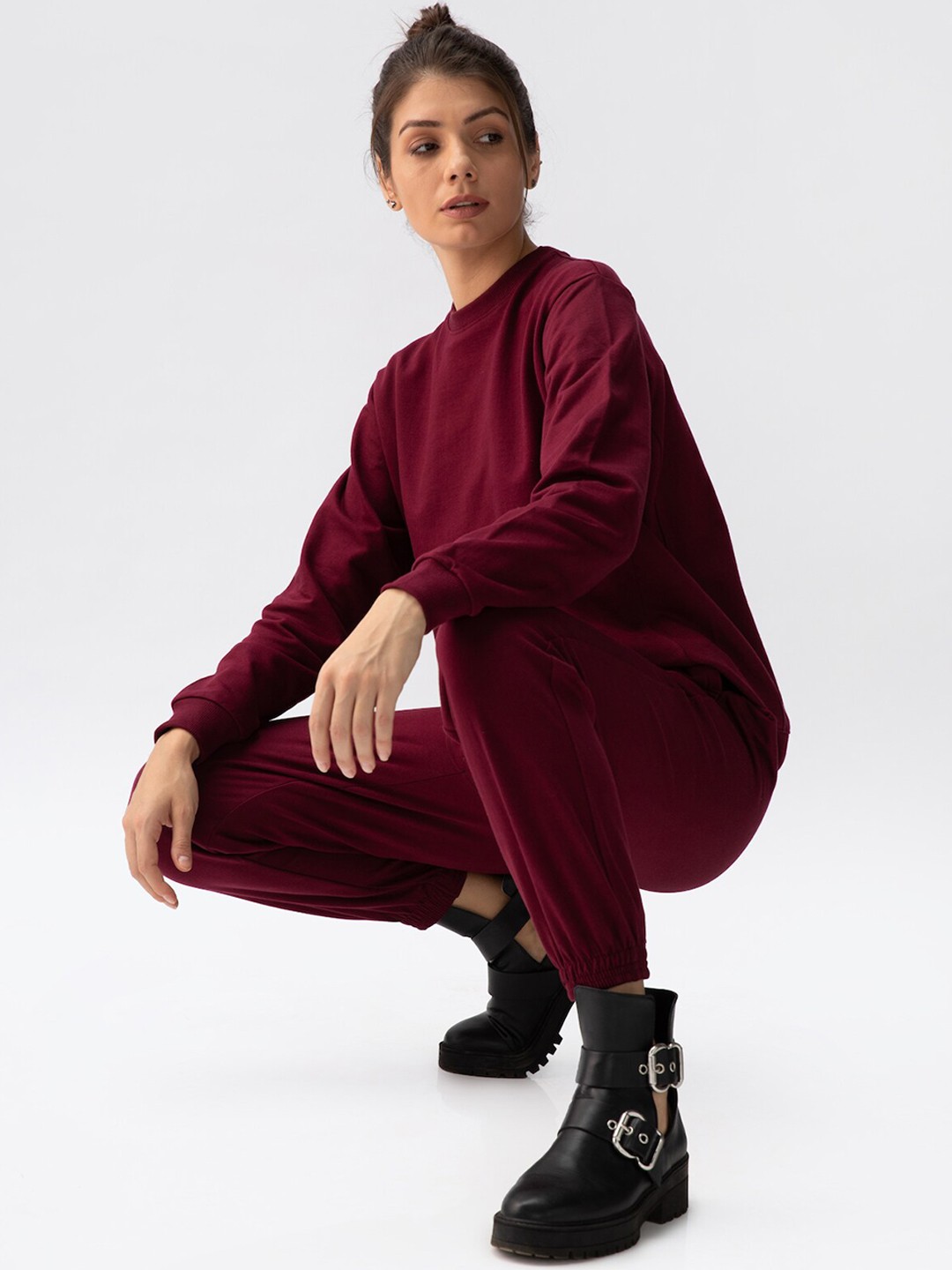 

Saltpetre Organic Cotton Sweatshirt with Ribbed Joggers, Maroon