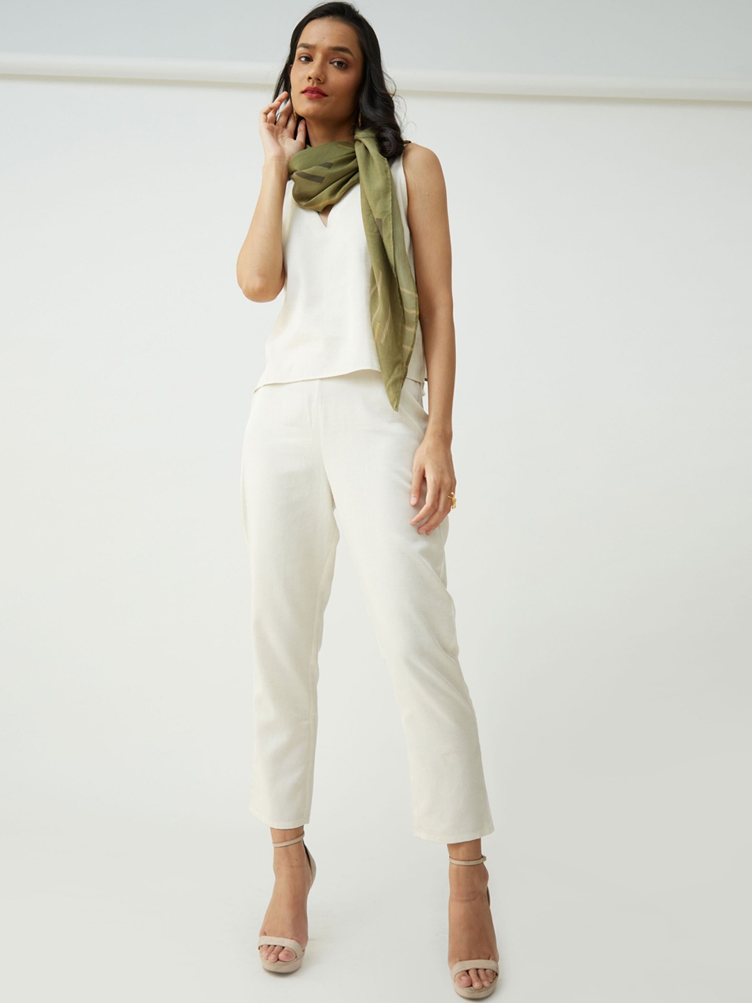 

Saltpetre Organic Cotton V-Neck Top With Trousers Co-Ords, Cream