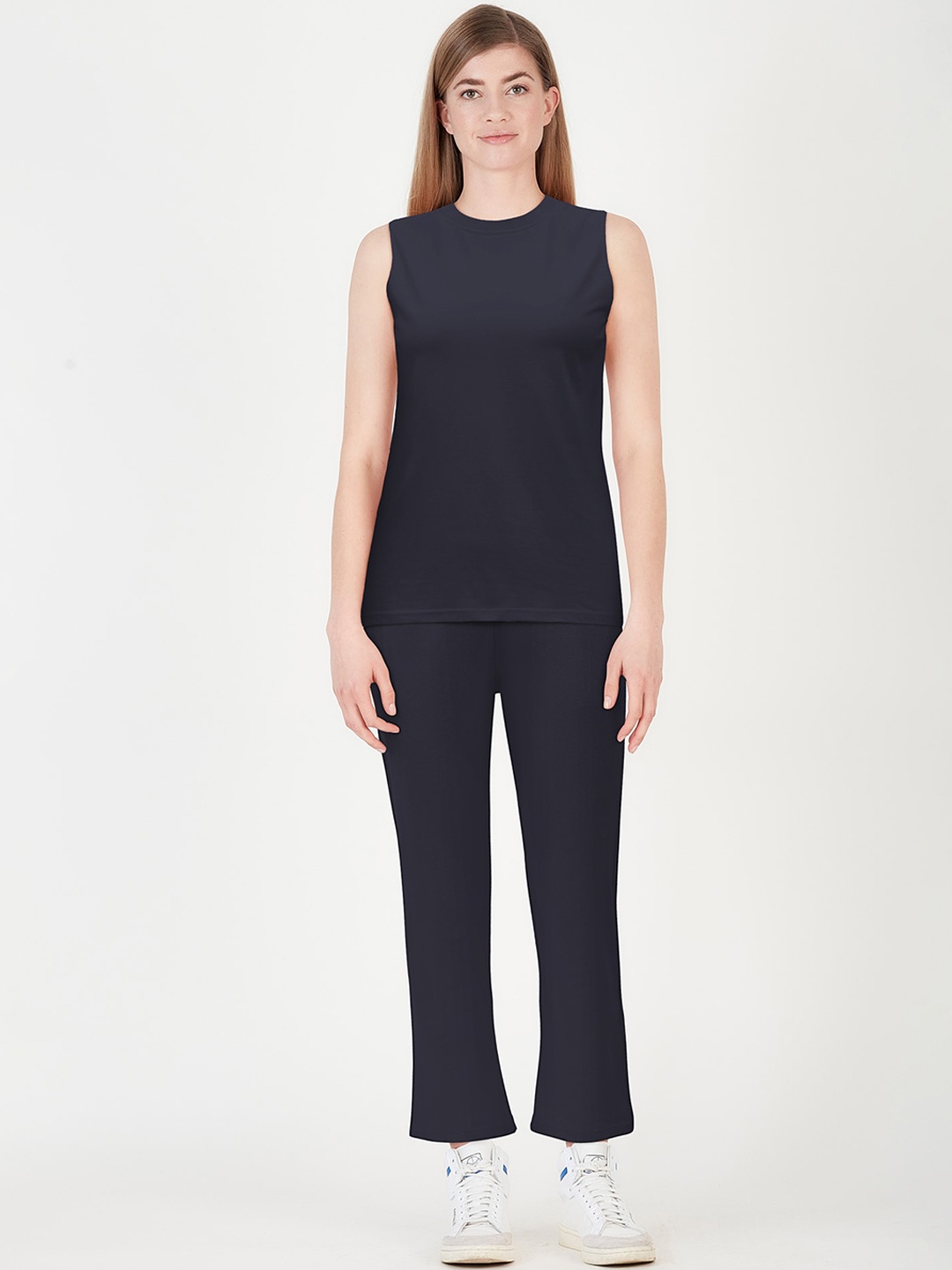 

Saltpetre Round Neck Organic Cotton Tank Tee & Trouser, Navy blue