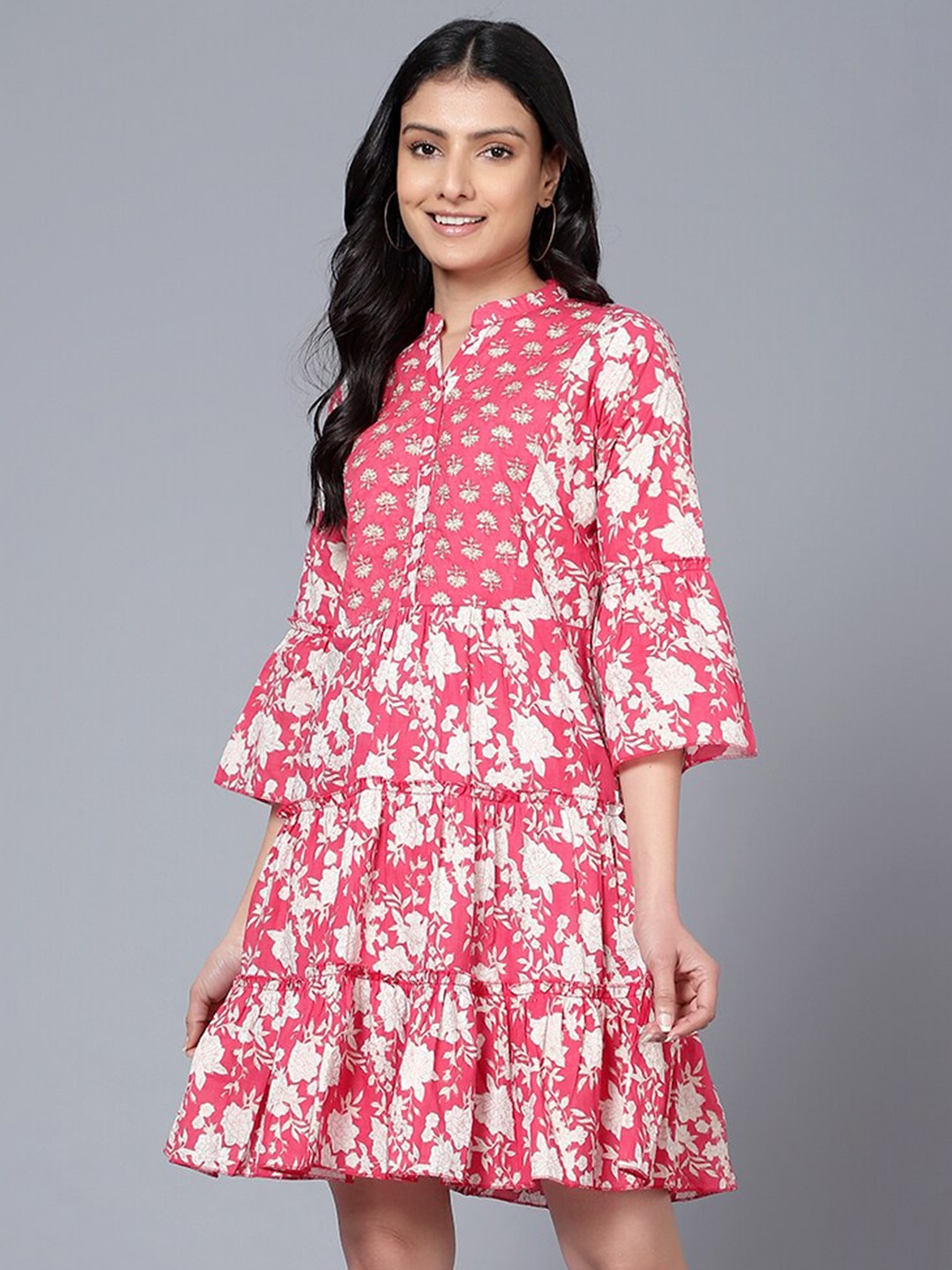 

BAESD Floral Cotton A-Line Midi Dress, Pink