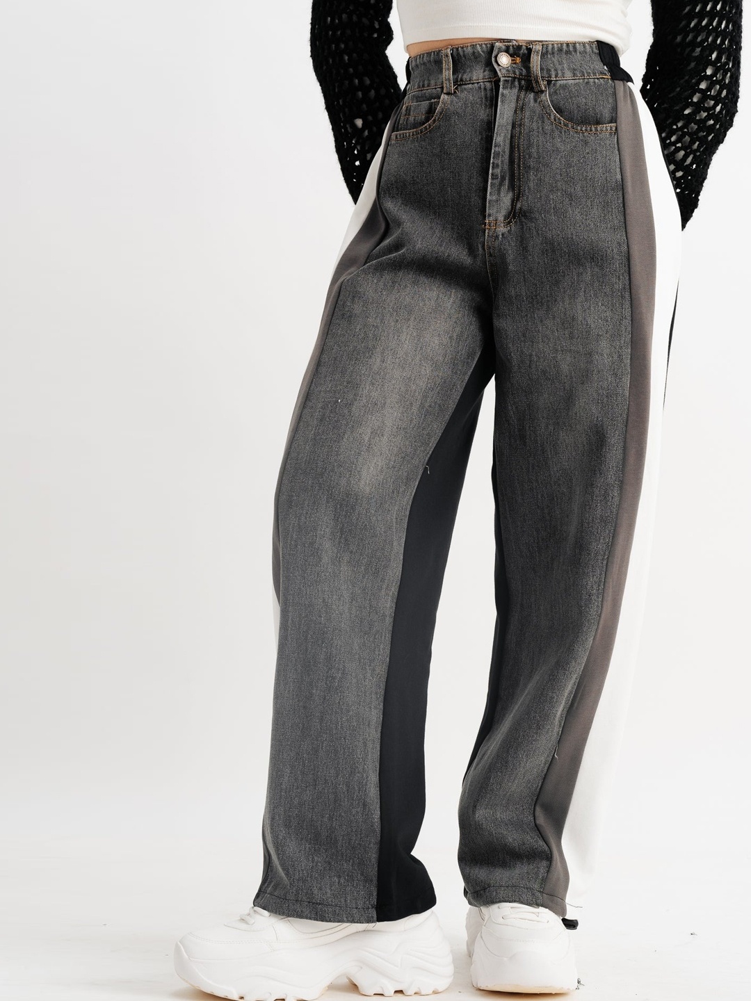 

FREAKINS Women Relaxed Fit High Rise Clean Look Cotton Jeans, Grey