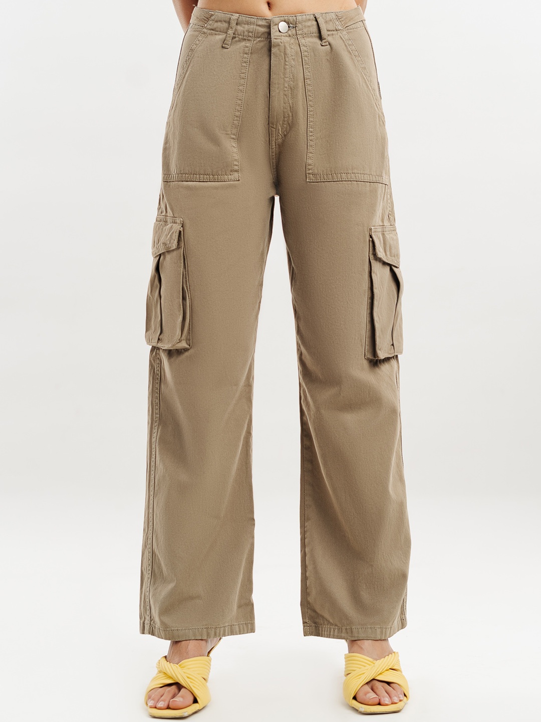 

FREAKINS Women Clean Look Cotton Relaxed Fit Jeans, Beige