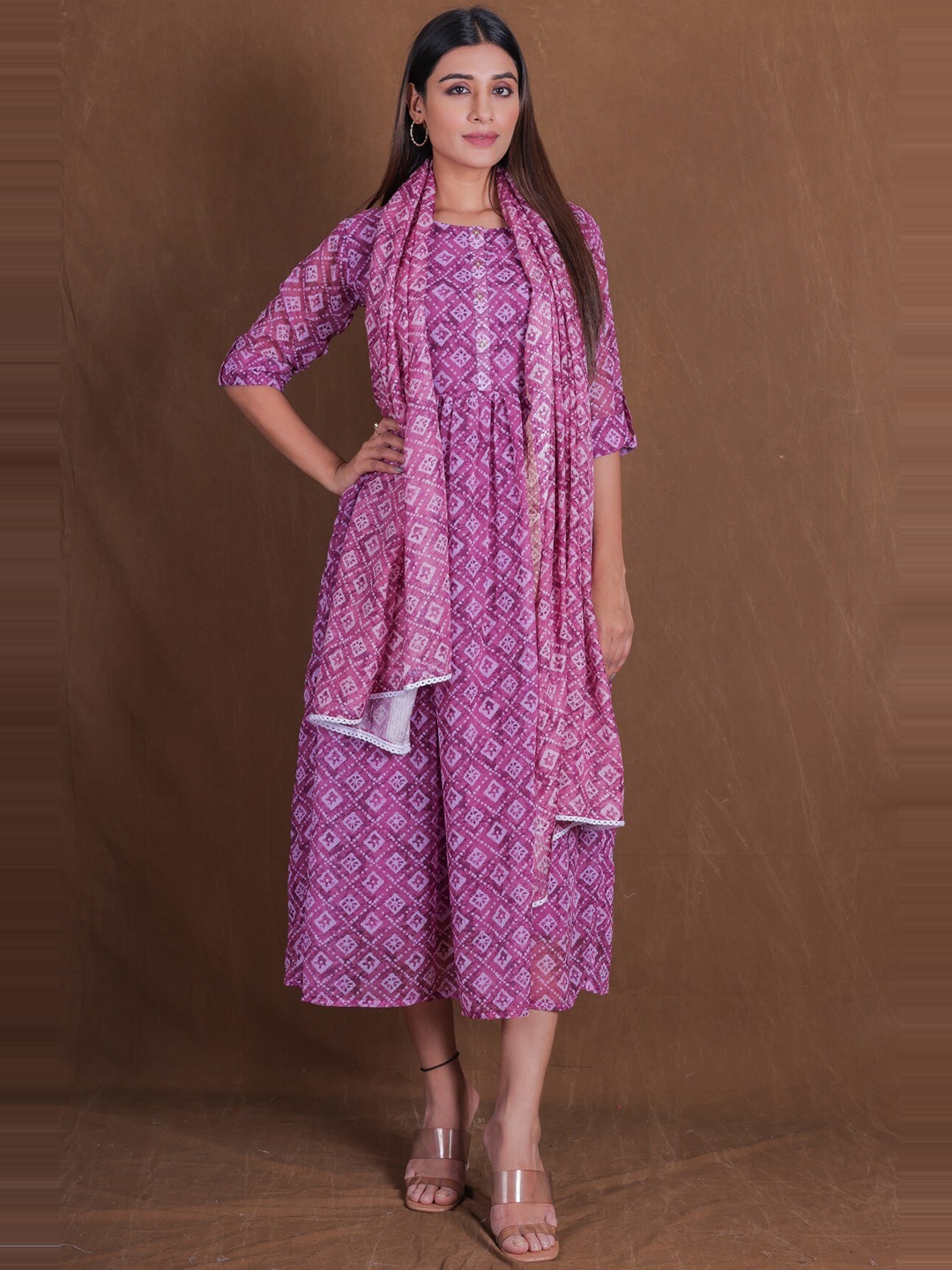 

Goti's Women Ethinic Motif Printed Anarkali Kurta With Dupatta, Purple