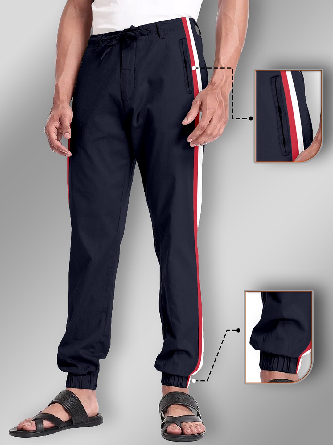 

FTX Men Mid-Rise Pure Cotton Joggers, Navy blue