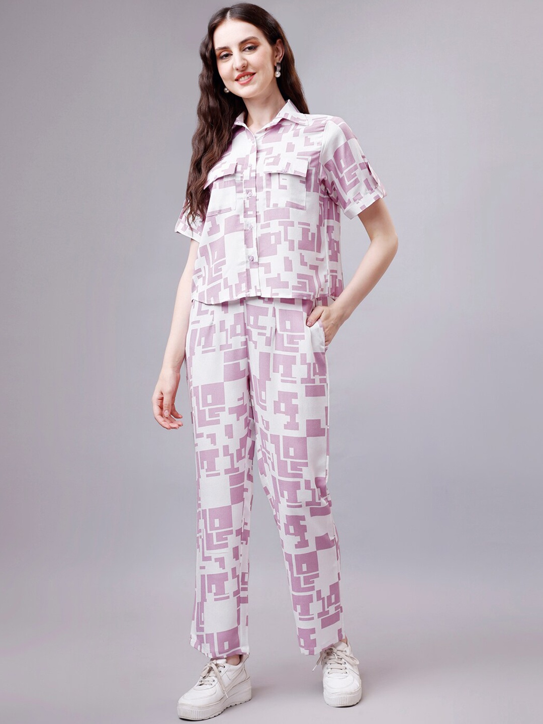 

HOUSE OF MIRA Block Printed Crop Shirt & Trouser Co-Ords, Pink