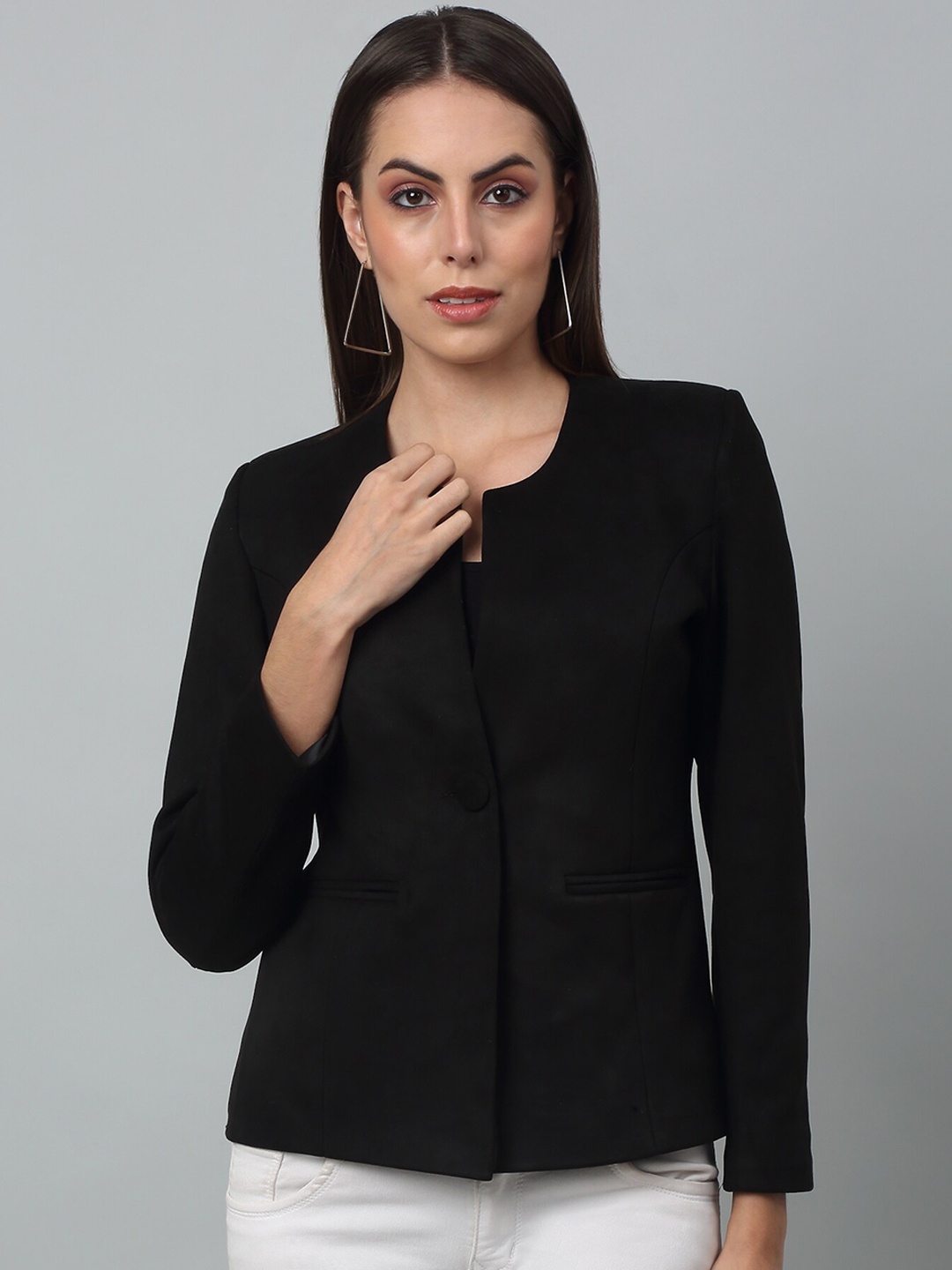 

Cantabil Single-Breasted Suede Blazer, Black
